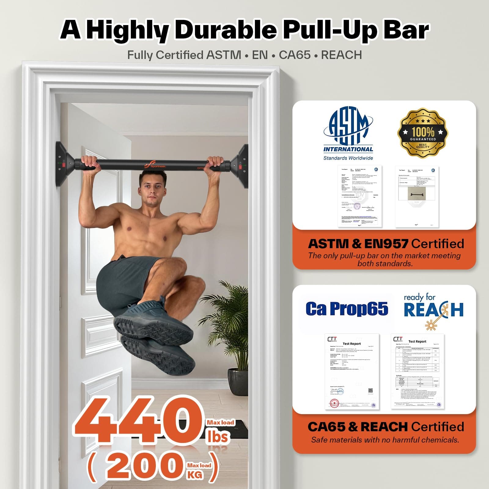 Klimmzugstange Türrahmen , Sportneer Pull Up Bar Tragkraft bis 200 Kg – Bild 5
