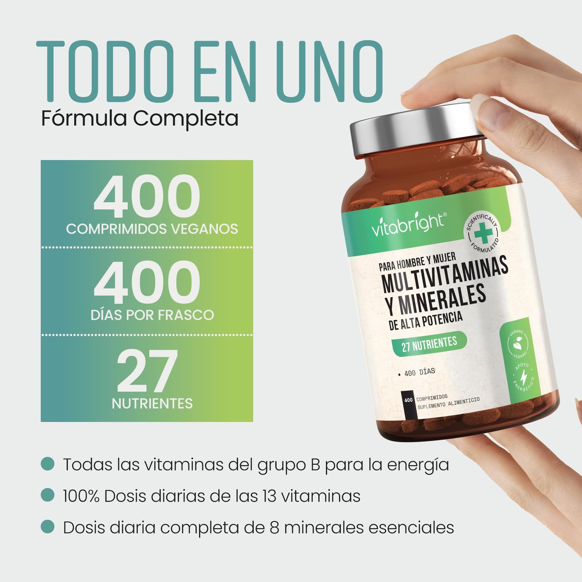 VitaBright Multivitamin Tabletten Hochdosiert | 27 Vitamine & Mineralstoffe A–Z | 400 Tabletten – Bild 5