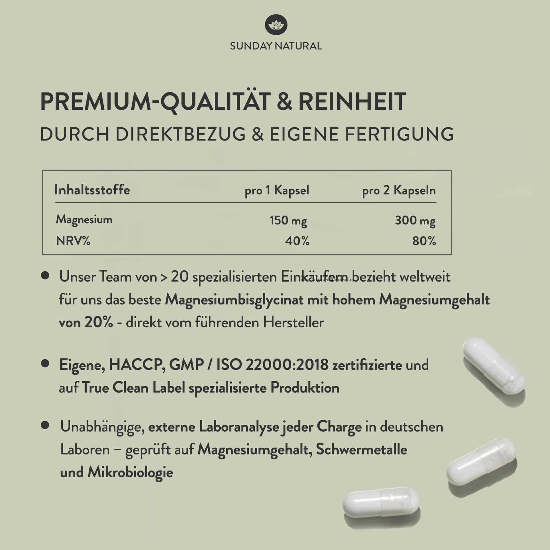 SUNDAY NATURAL® Magnesium Bisglycinat - 240 Kapseln – Bild 3