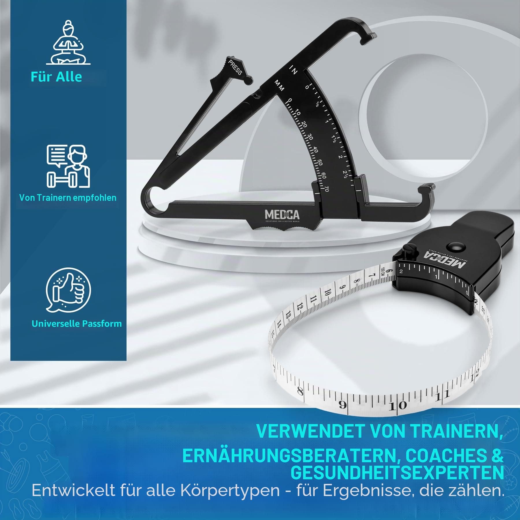 MEDca Körperfettmessschieber und Maßband für den Körper – Bild 7