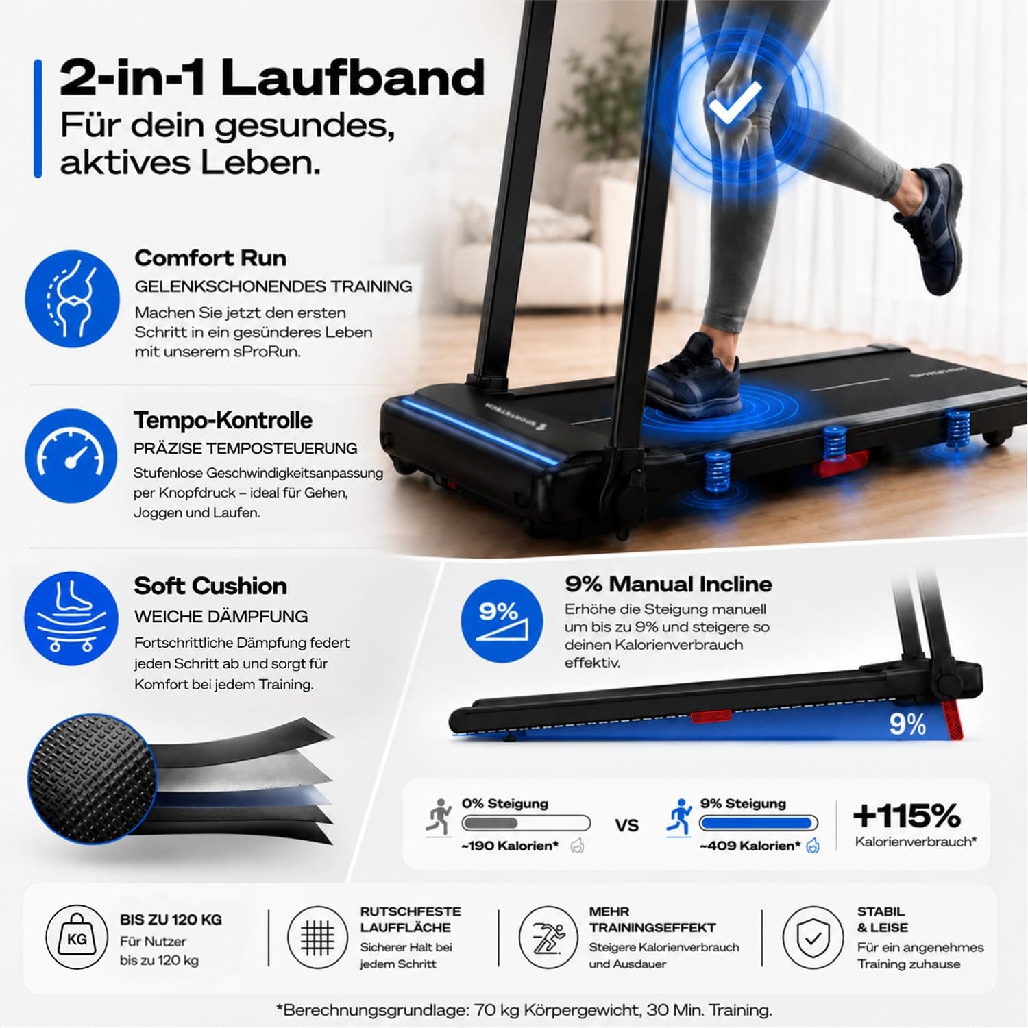Sportstech Elektrisches Laufband - Klappbar mit 9% Steigung - Stabil bis 120 kg – Bild 5