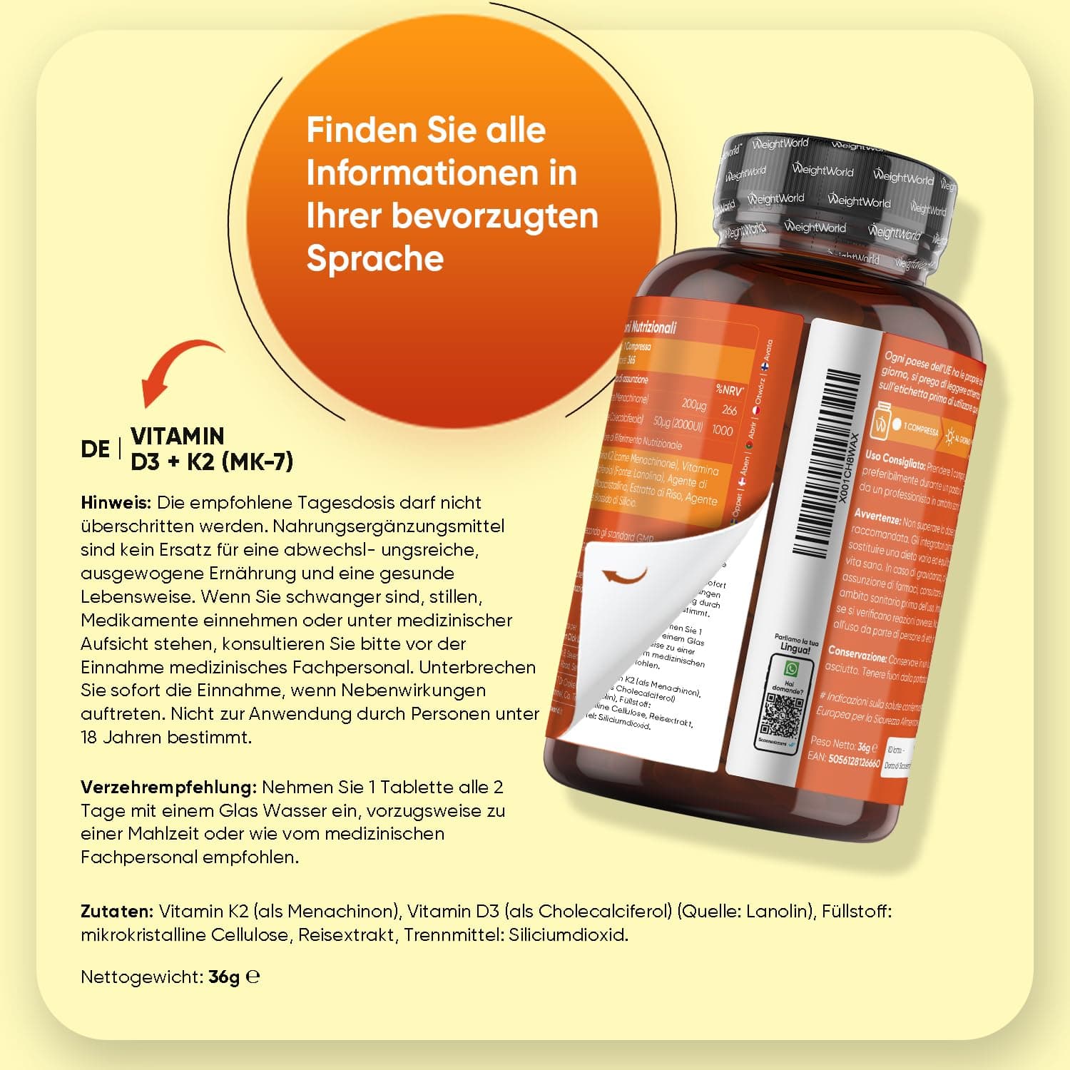 WeightWorld Vitamin D3 K2 2000 IE - 365 Tabletten – Bild 4