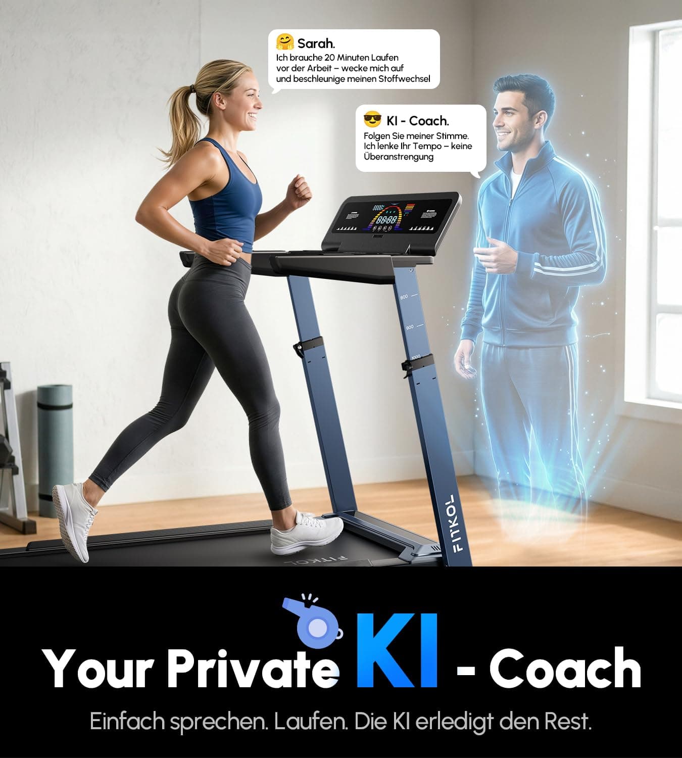 FITKOL KI-adaptiver Smarter Laufband für Zuhause 16.5km/h mit – Bild 2