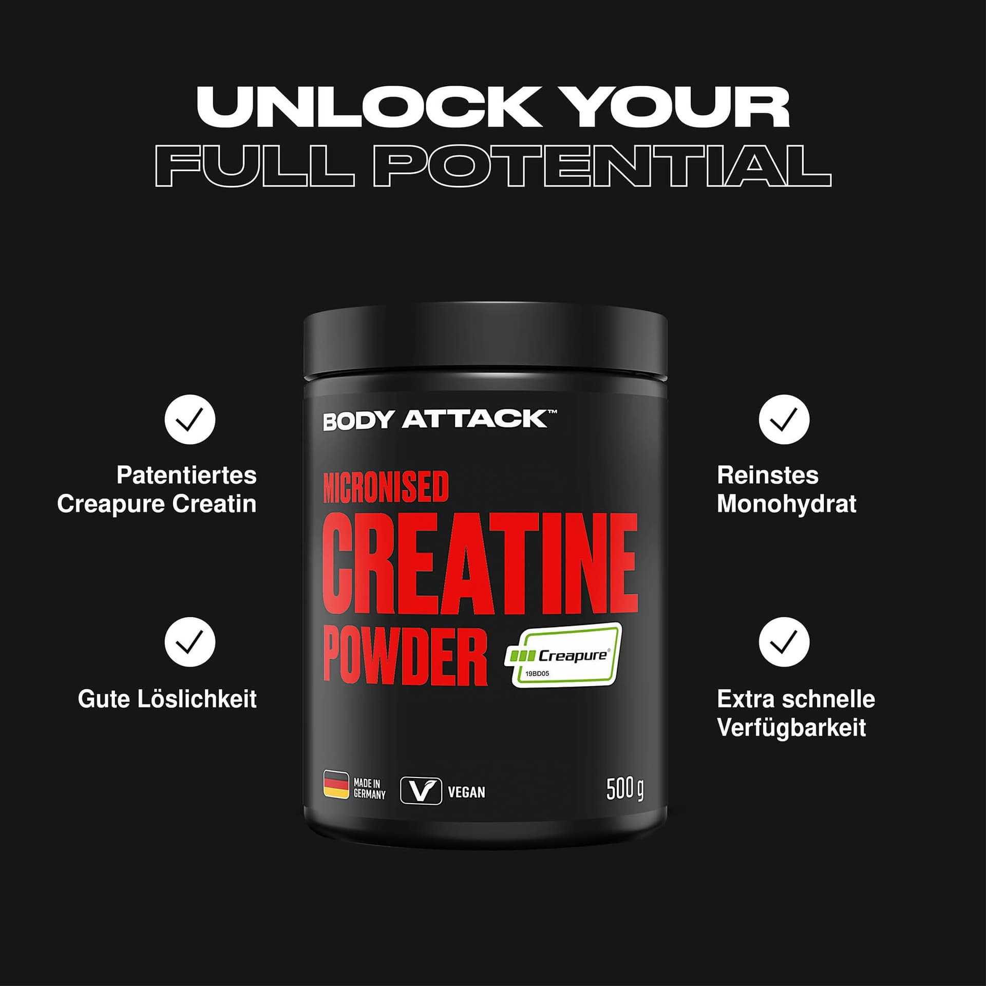Body Attack Micronised Creatine Powder (Creapure®) 500 g – Bild 2