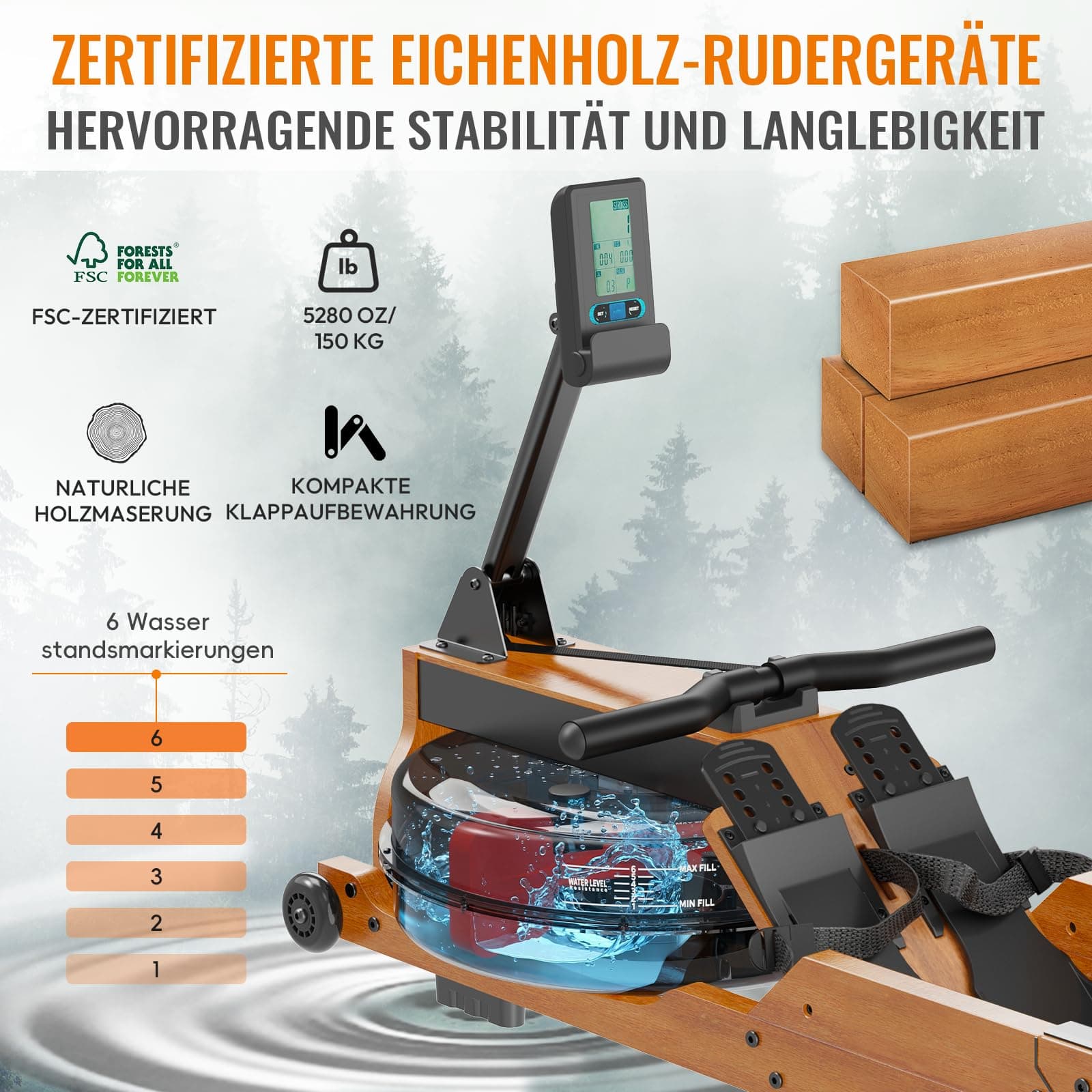 Advamsoler [2026 Neu] Advamsoler Wasser Rudergerät aus Massivholz – Bild 2