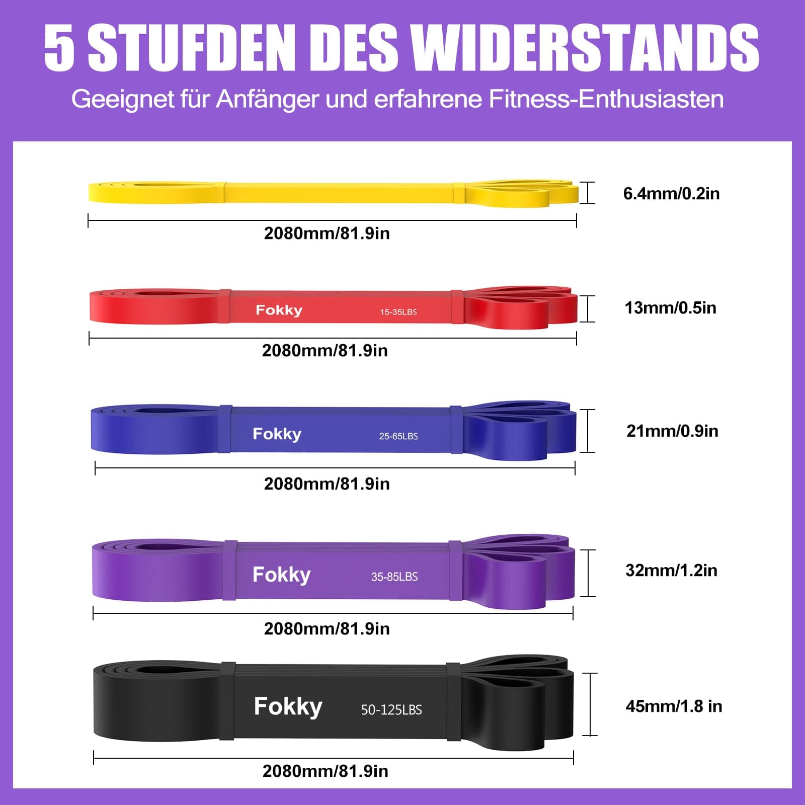 Fokky Fitnessbänder Widerstandsbänder Set mit 5 Stufen für – Bild 2