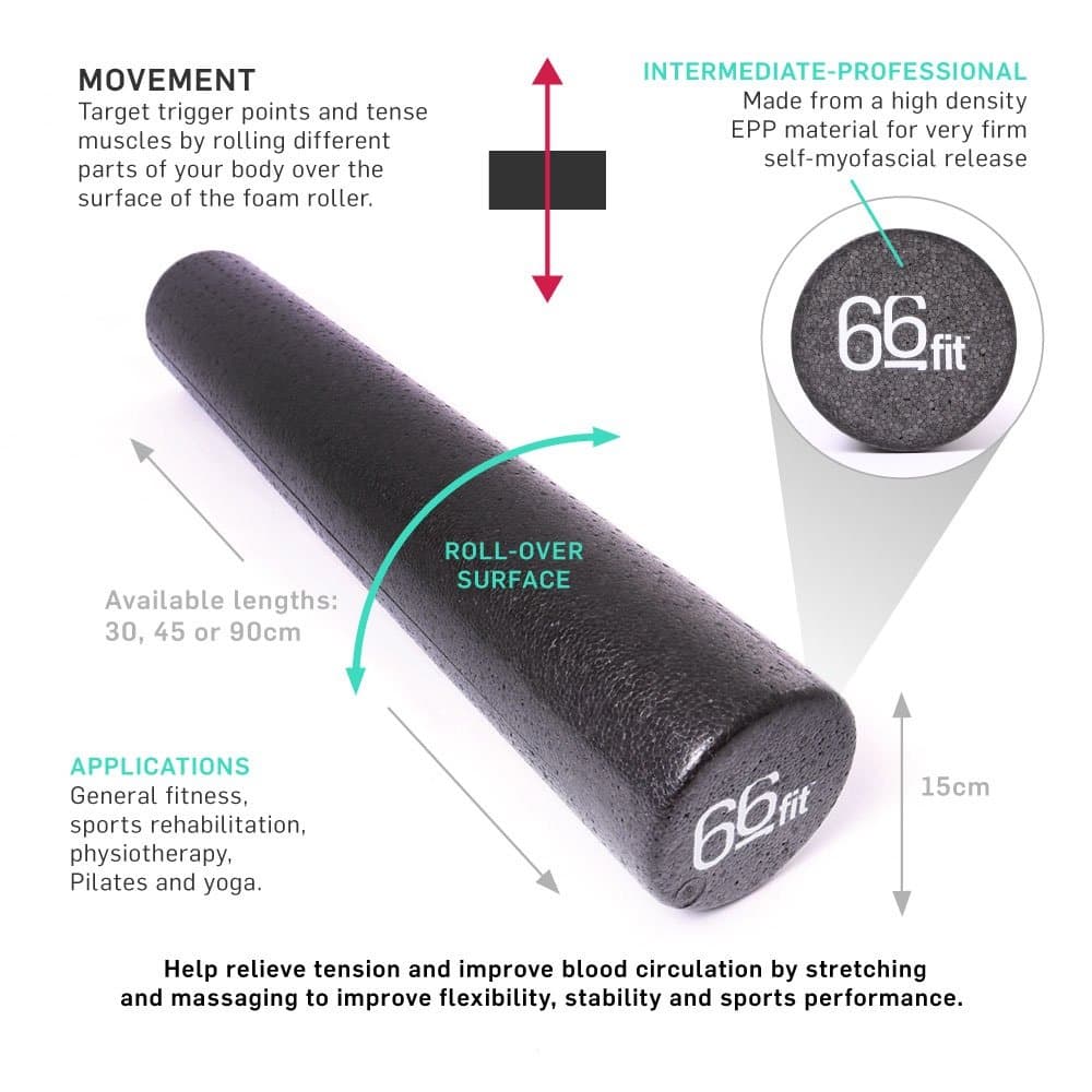 66fit Black Foam Roller 15x90cm – Bild 2