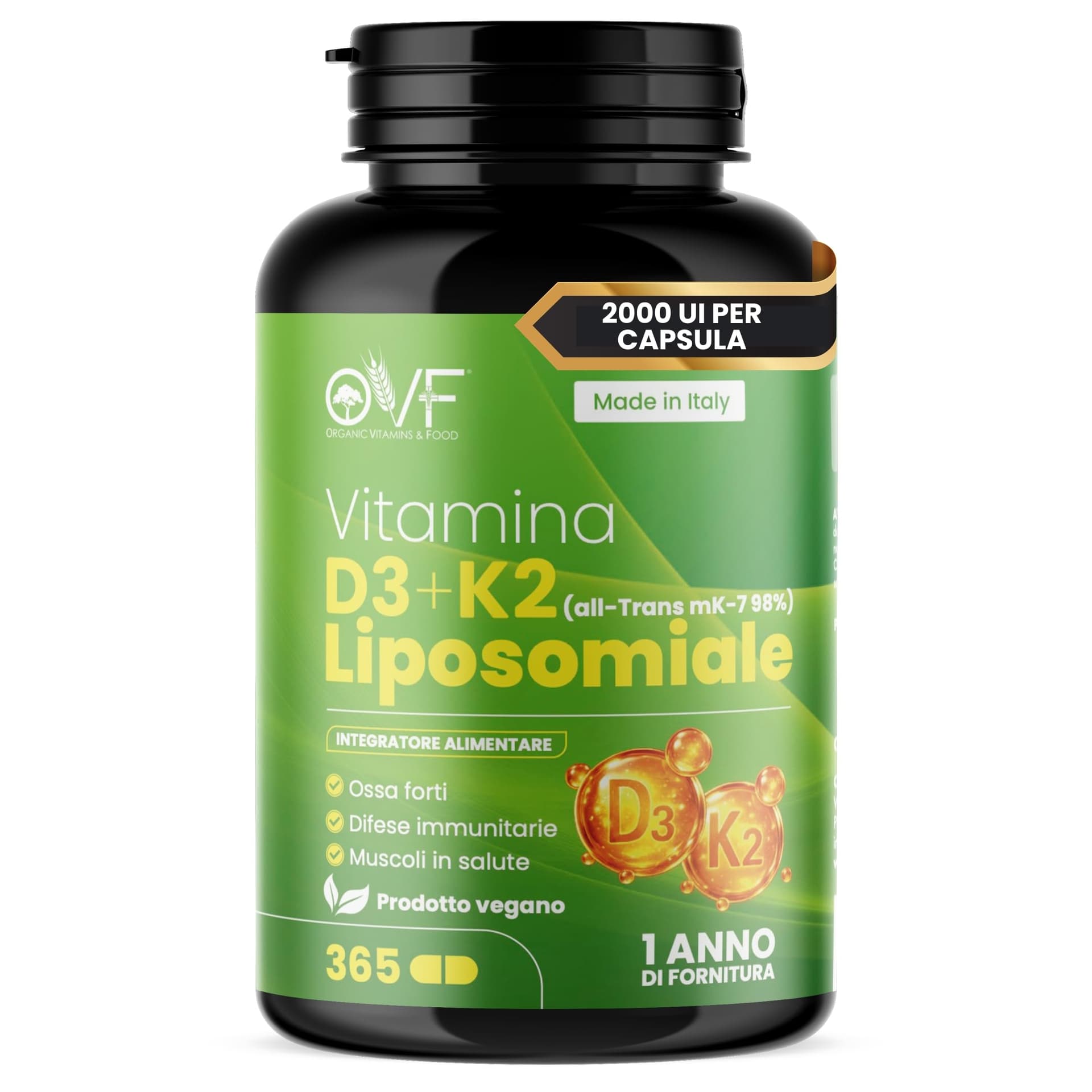PARAFARMACIA, ORGANIC VITAMINS & FOOD OVF Vitamina D3 K2 Alto Dosaggio 365 Capsule