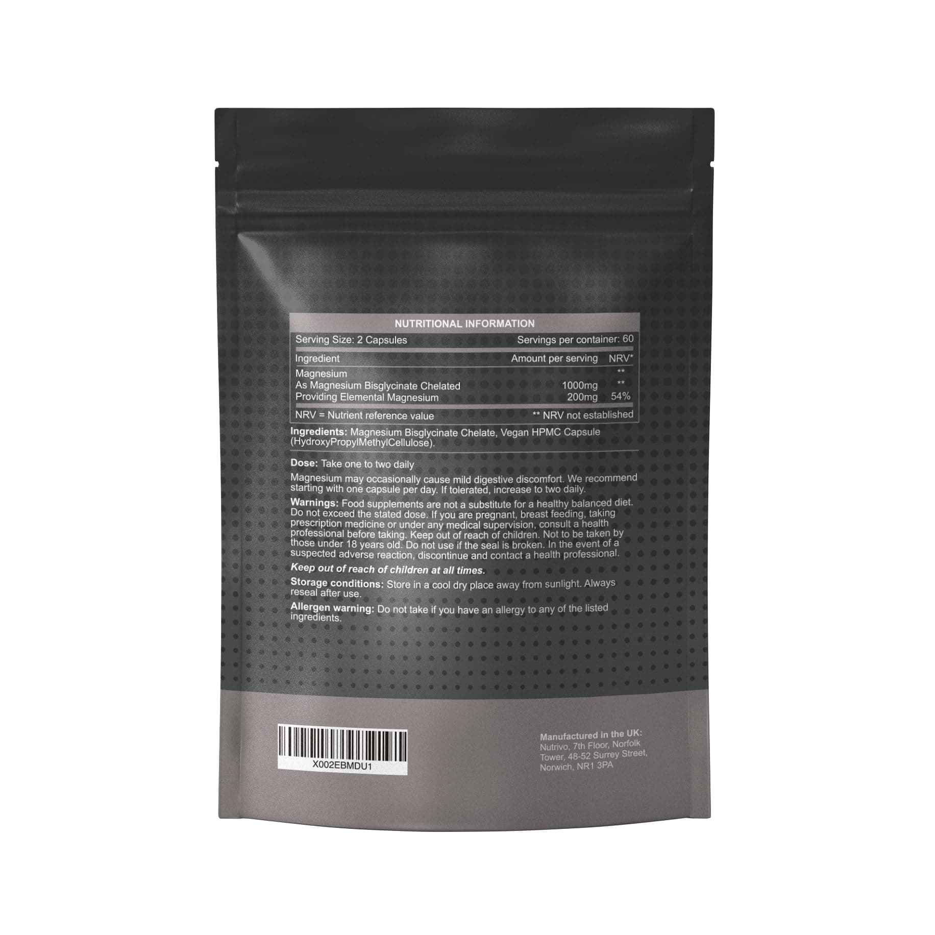 Nutrivo Magnesium Bisglycinate 1000mg – Bild 2