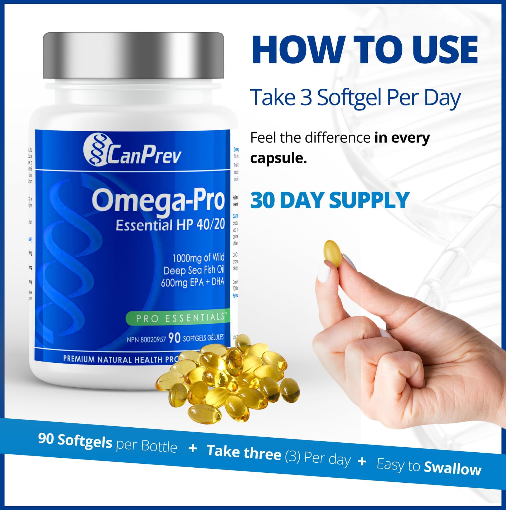 CanPrev Omega-Pro Essential HP 40/20, 90 Softgels 30-Day Supply - 1000mg – Bild 5