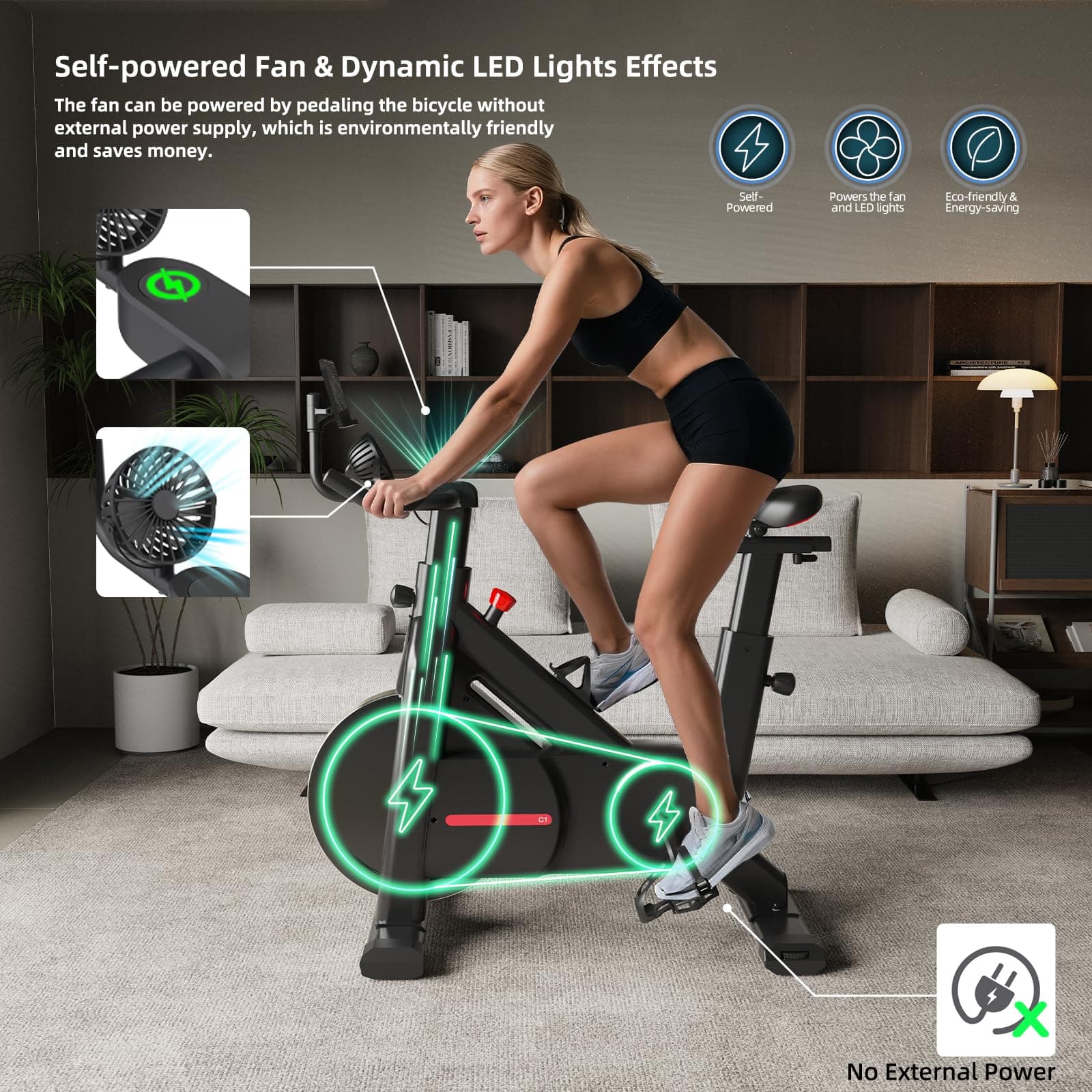 BluEarth Self-Powered Heimtrainer Fahrrad, leise Magnetischem Widerstand,max. 150KG – Bild 5