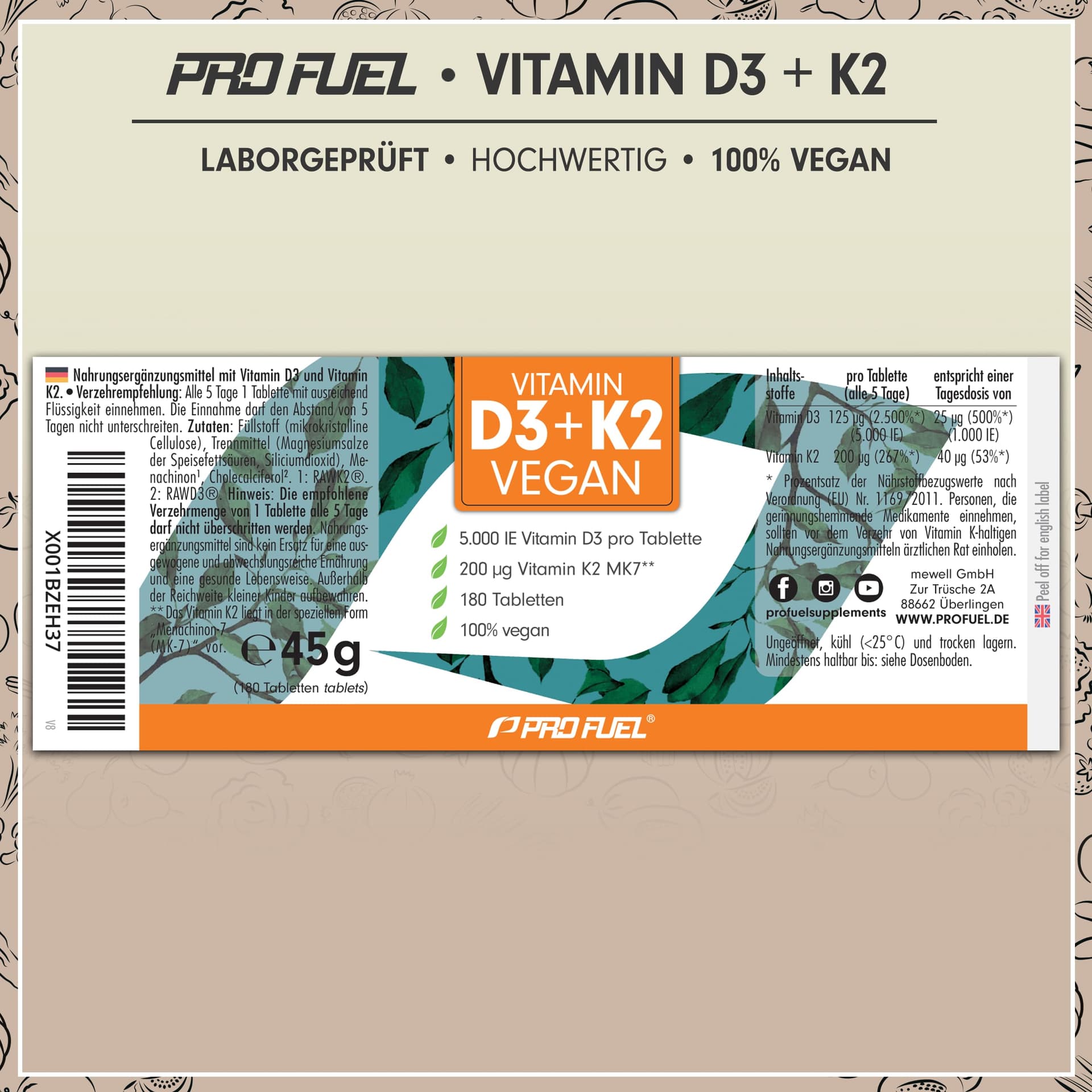 ProFuel Vitamin D3 K2 VEGAN - 180 Tabletten – Bild 6