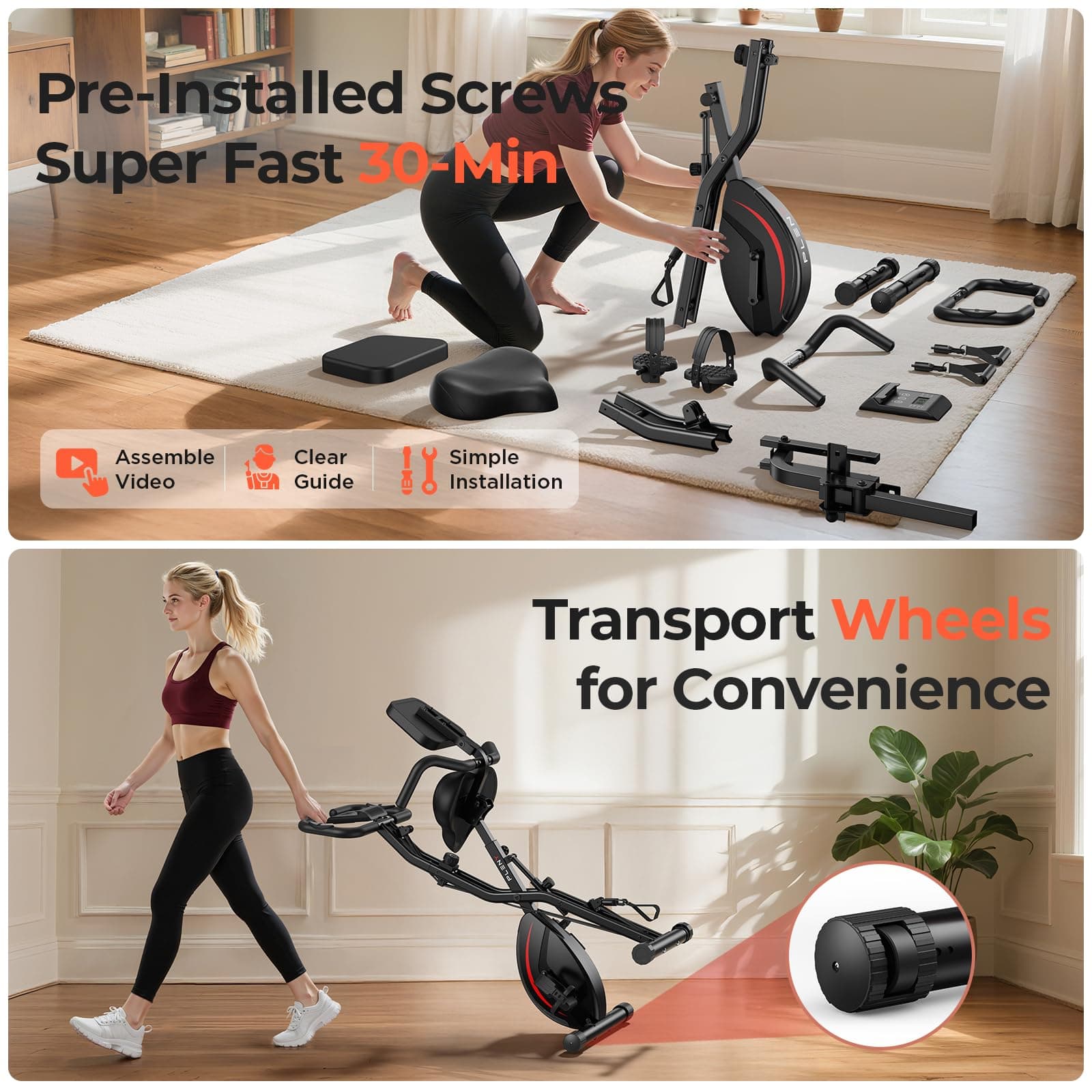 PLENY Folding Exercise Bike, 5 IN 1 Stationary Bikes for Home 6.6 LBS – Bild 7