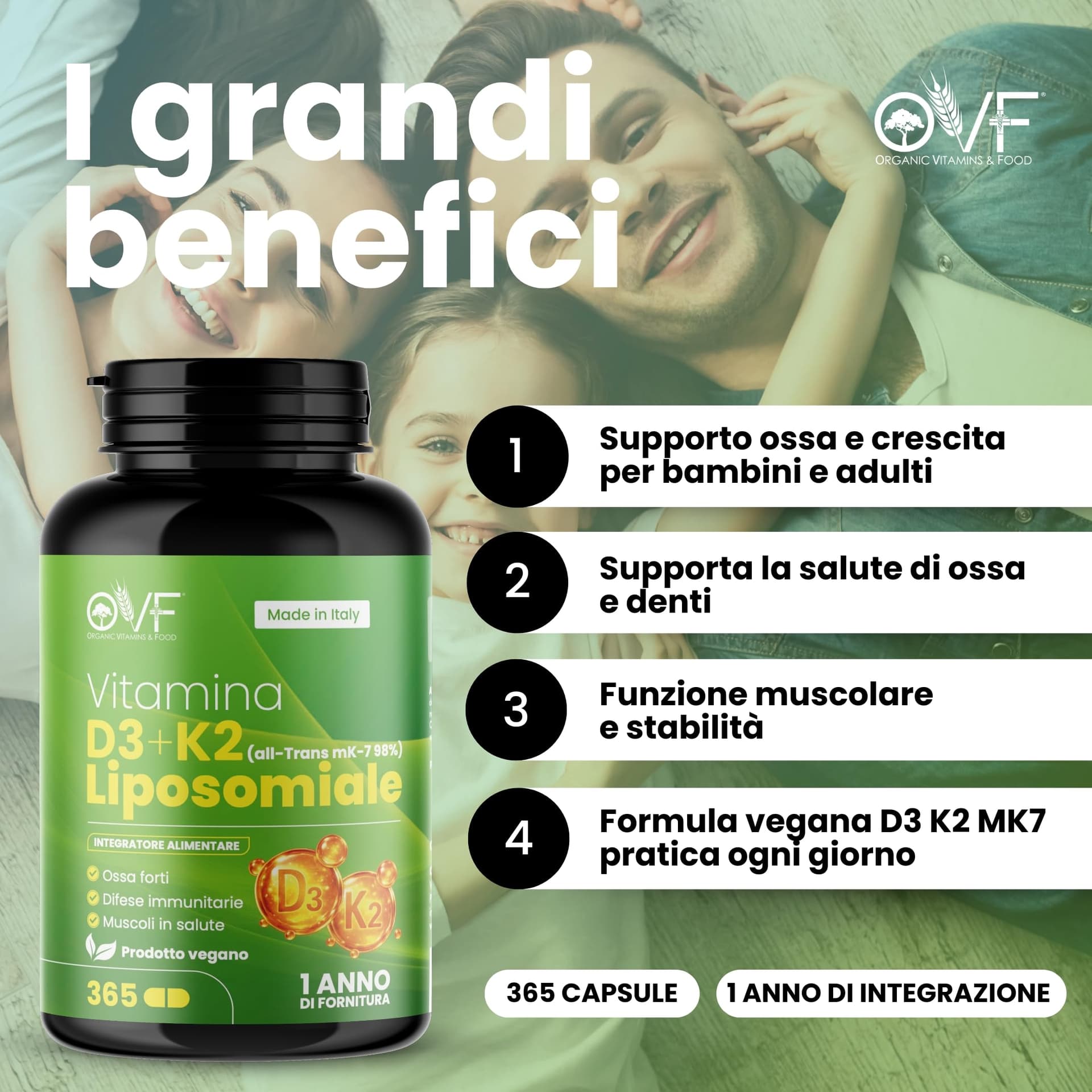 PARAFARMACIA, ORGANIC VITAMINS & FOOD OVF Vitamina D3 K2 Alto Dosaggio 365 Capsule – Bild 4