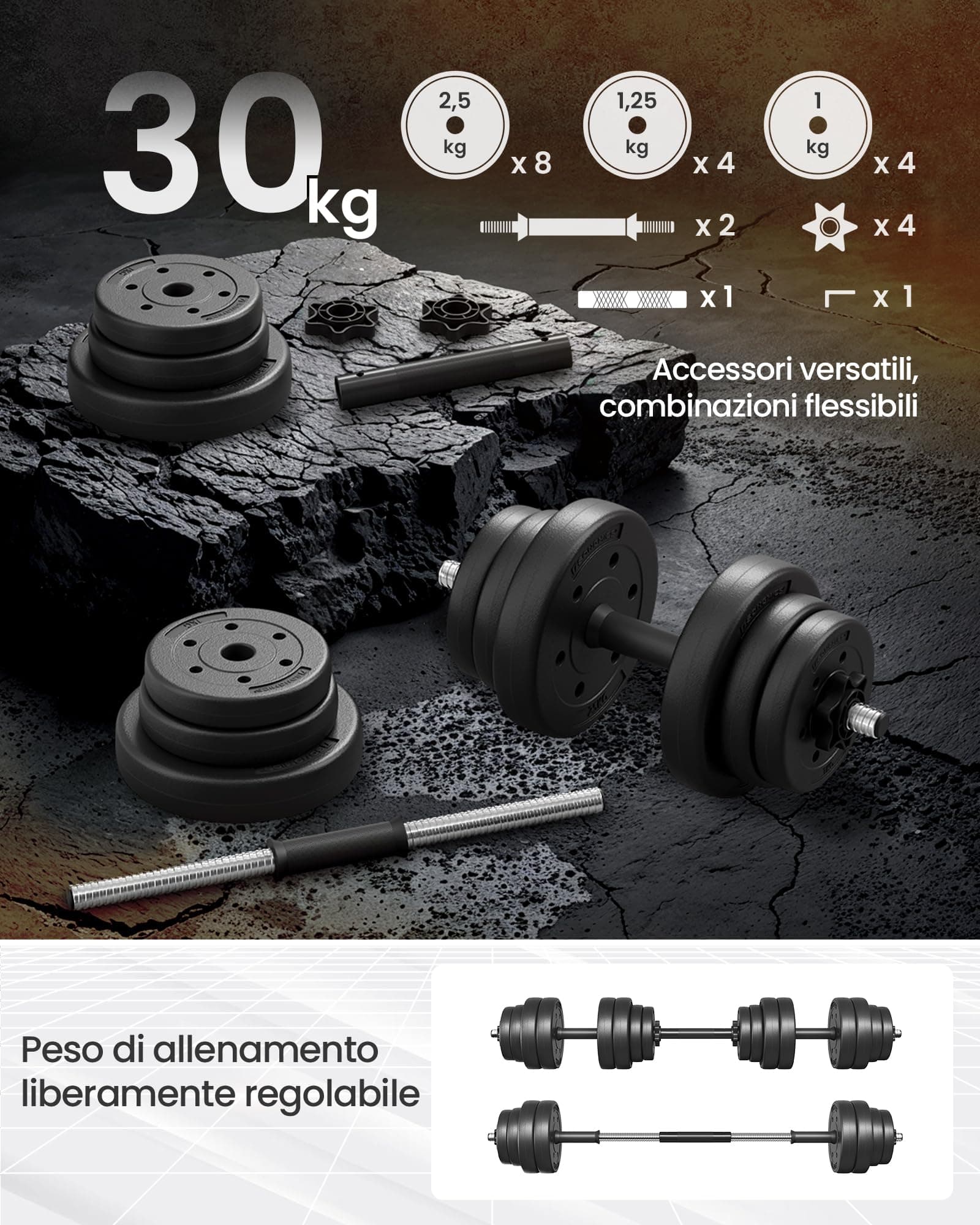 SONGMICS SYL30HBK 2-in-1 dumbbellset met stalen verbindingsbuis, 2 x 15 kg – Bild 5