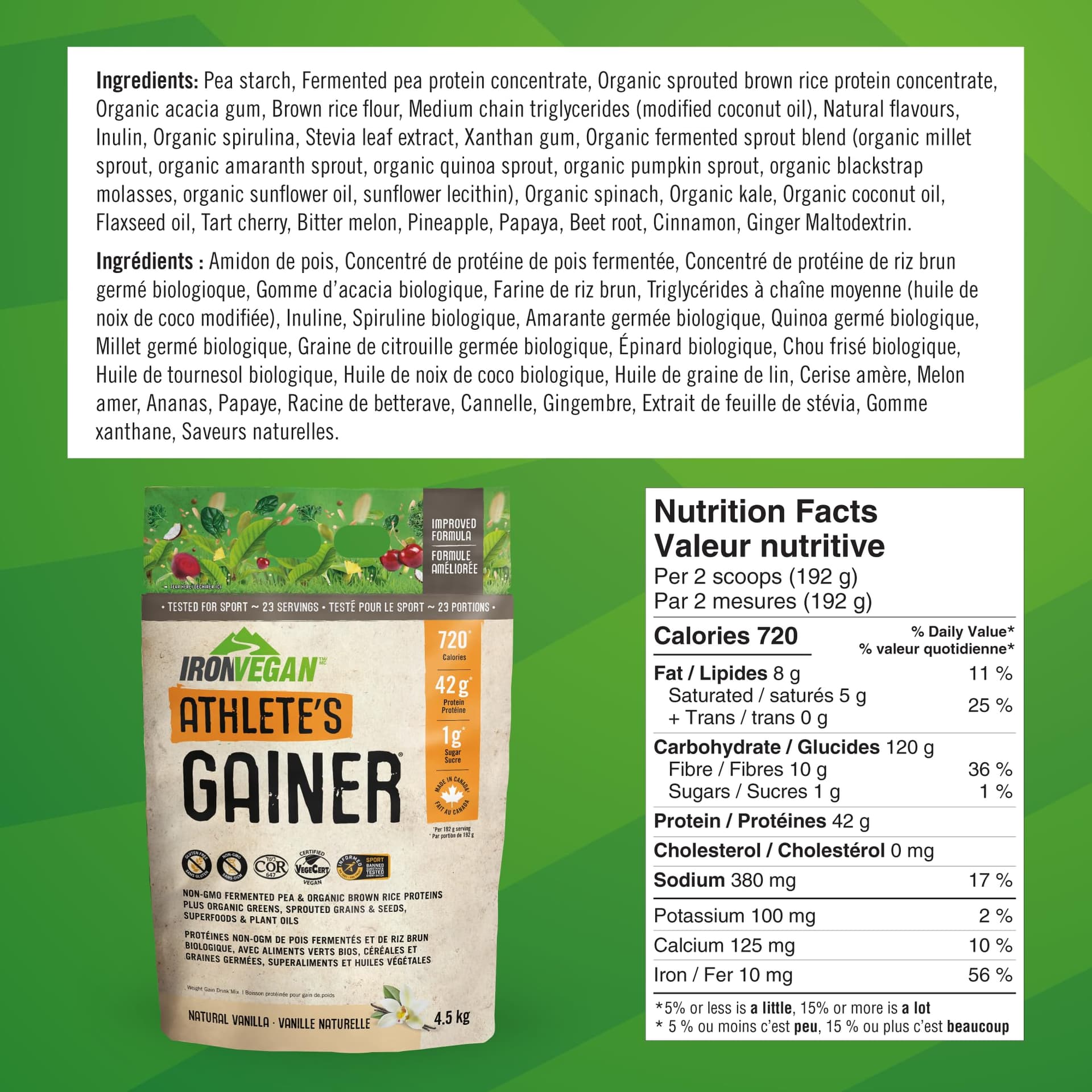 IRONVEGAN Athlete's Gainer Protein Powder, Natural Vanilla Flavour, 4.5 kg – Bild 4