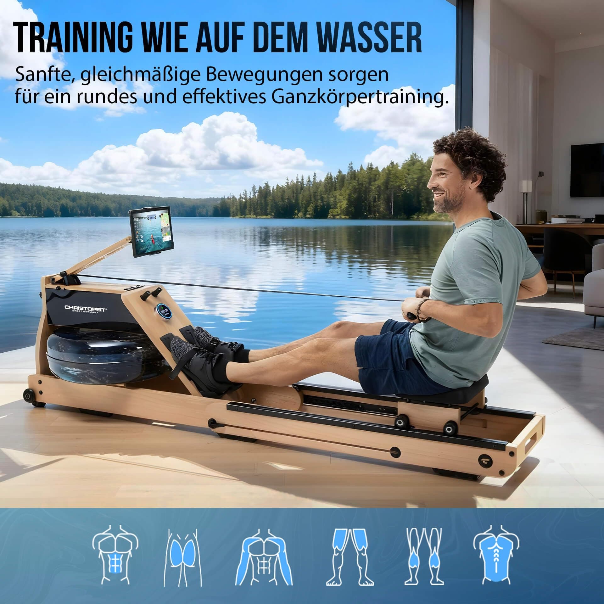 CHRISTOPEIT SPORT GERMANY Christopeit Wasserrudergerät klappbar für Zuhause – Bild 2