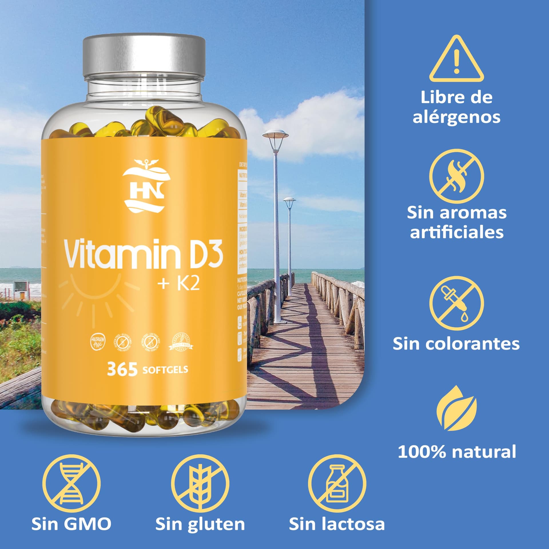 HN - Healthy Nutrition Vitamine D 5000 UI Vitamine D3 K2. 365 Capsules – Bild 3
