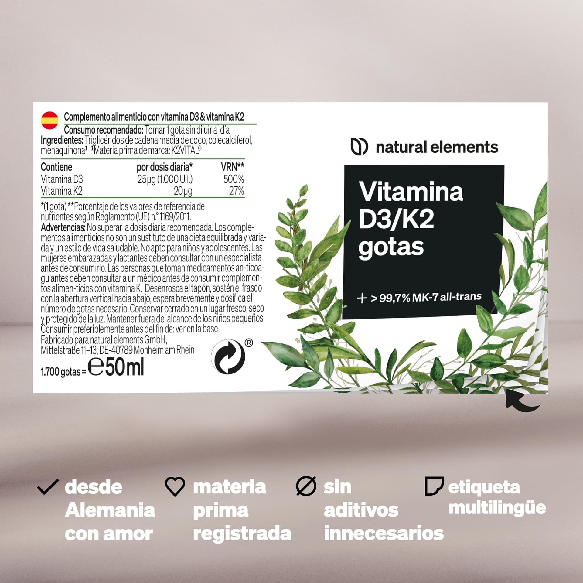 Natural Elements Vitamin D3 + K2 Tropfen 50ml – Bild 5