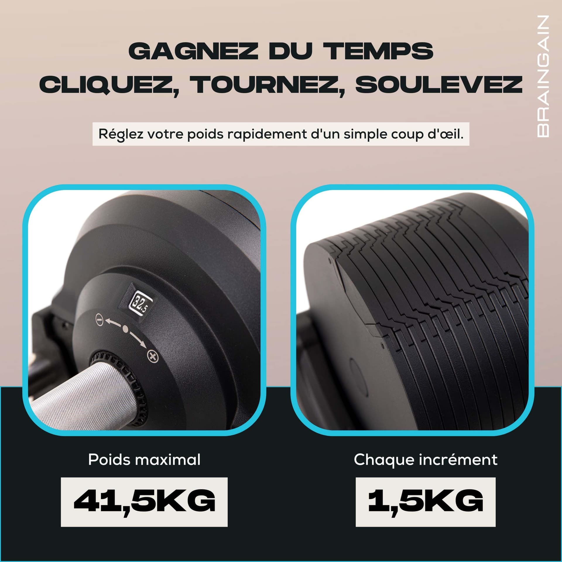 BRAINGAIN Haltères Réglables Set 23,5kg – Bild 4