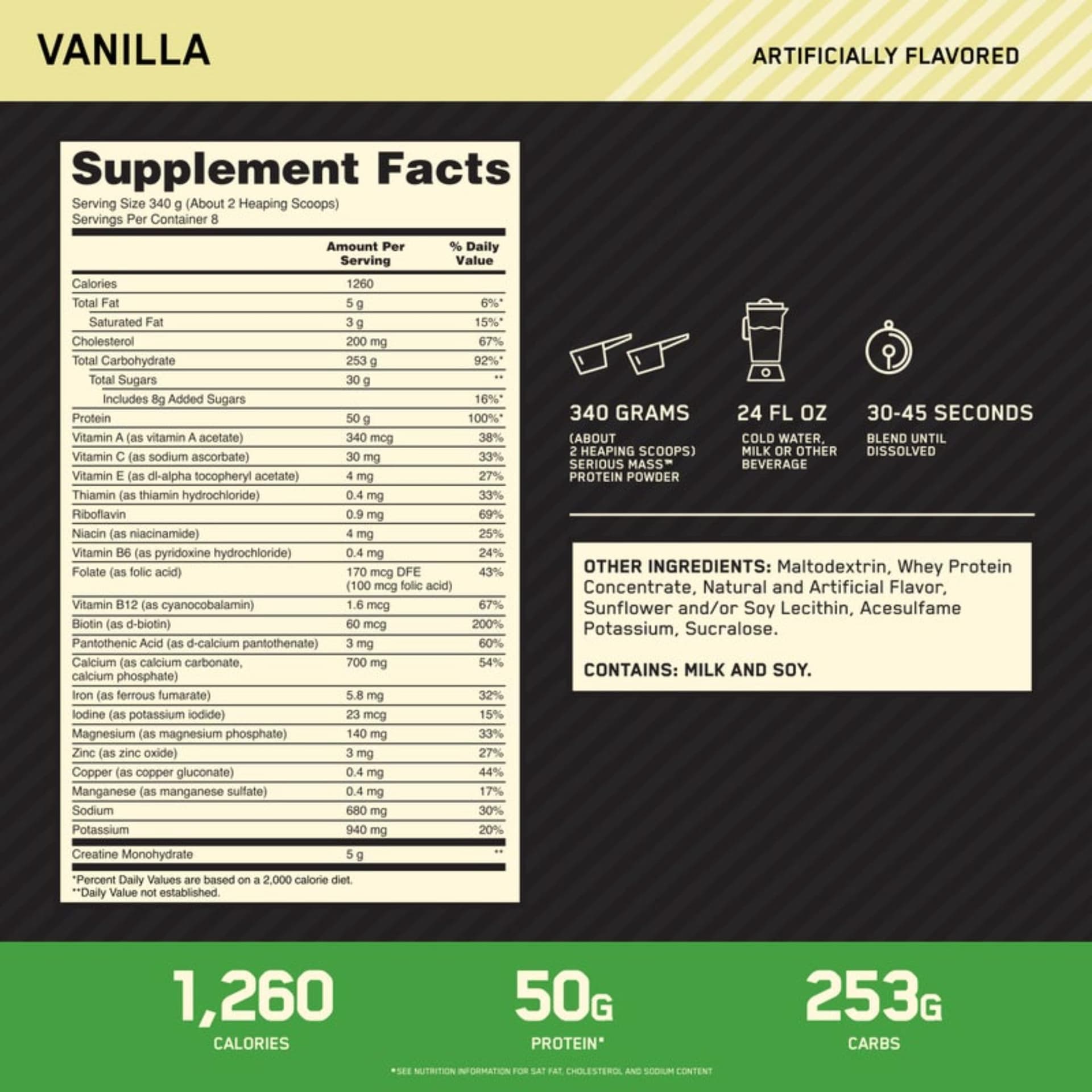 Optimum Nutrition Serious Mass Weight Gainer Pulver, Geschmack Vanille, 2.73kg – Bild 8