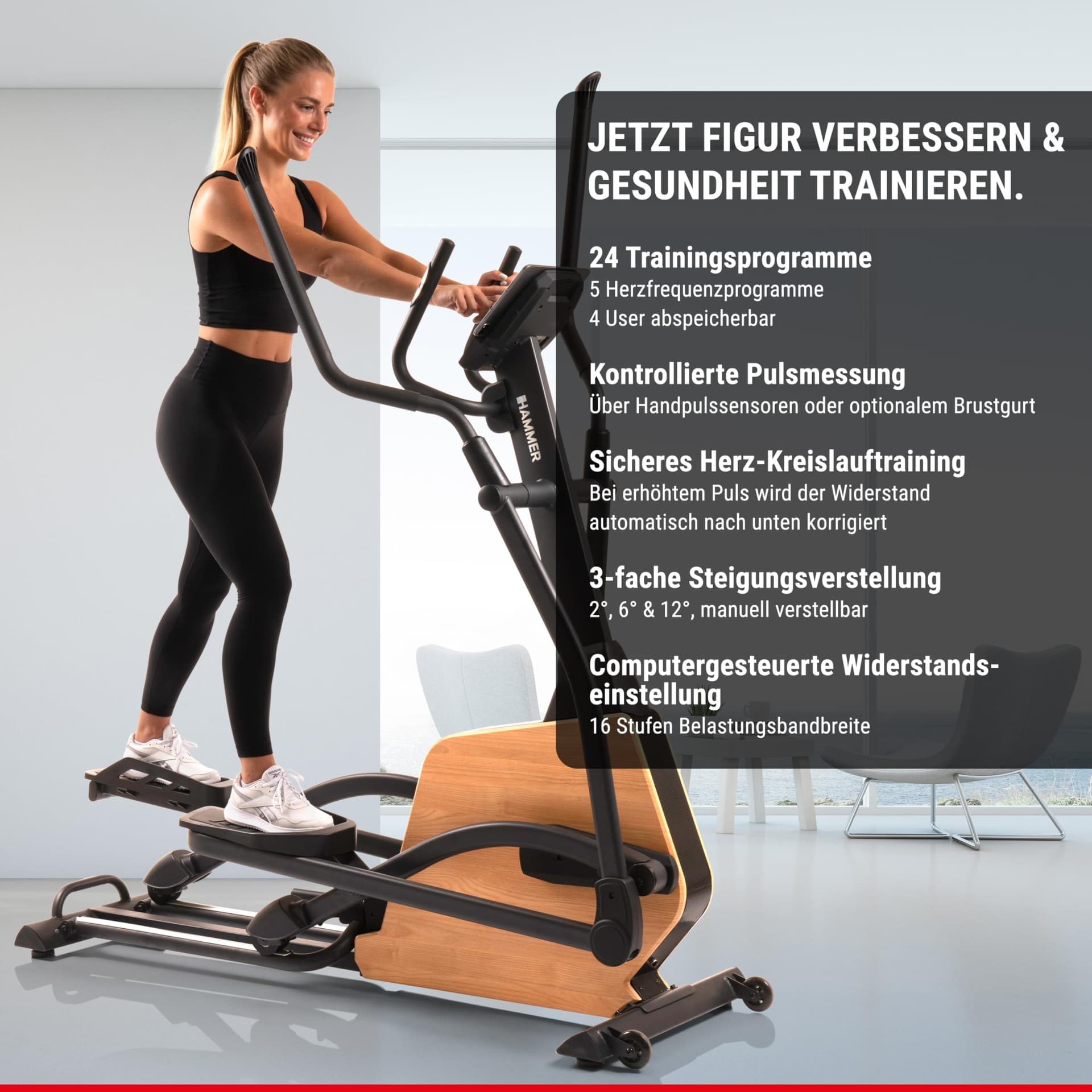 HAMMER Ellipsentrainer CrossPace 5.0 NorsK, 3-fache Steigung, 24 Programme, 20 kg – Bild 7