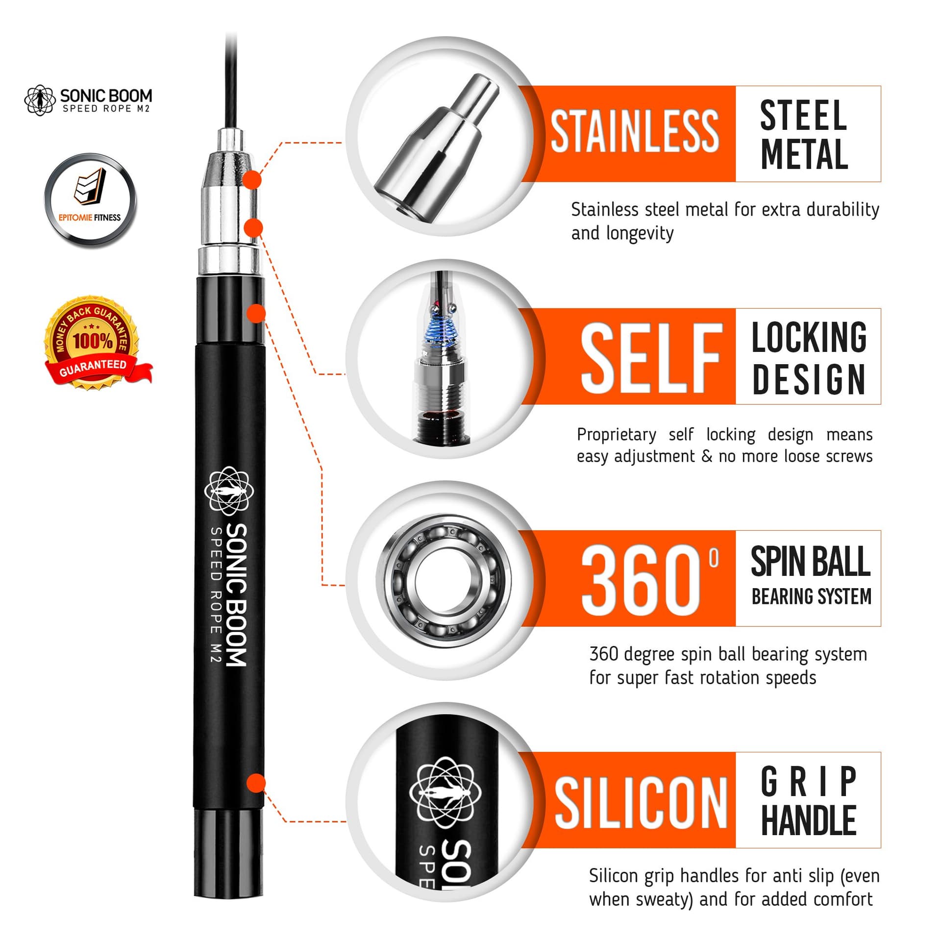Epitomie Fitness Sonic Boom M2 High Speed Jump Rope – Bild 2