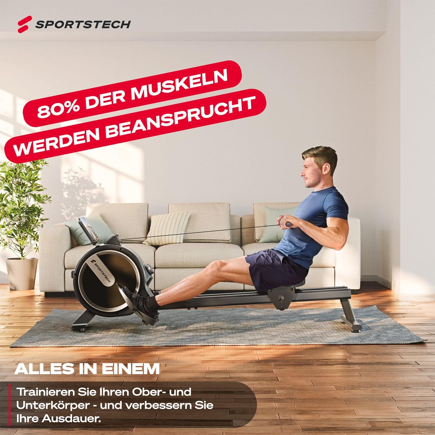 Sportstech Rudergerät für Zuhause mit Wasser- oder Magnetwiderstand, bis 150 kg – Bild 8