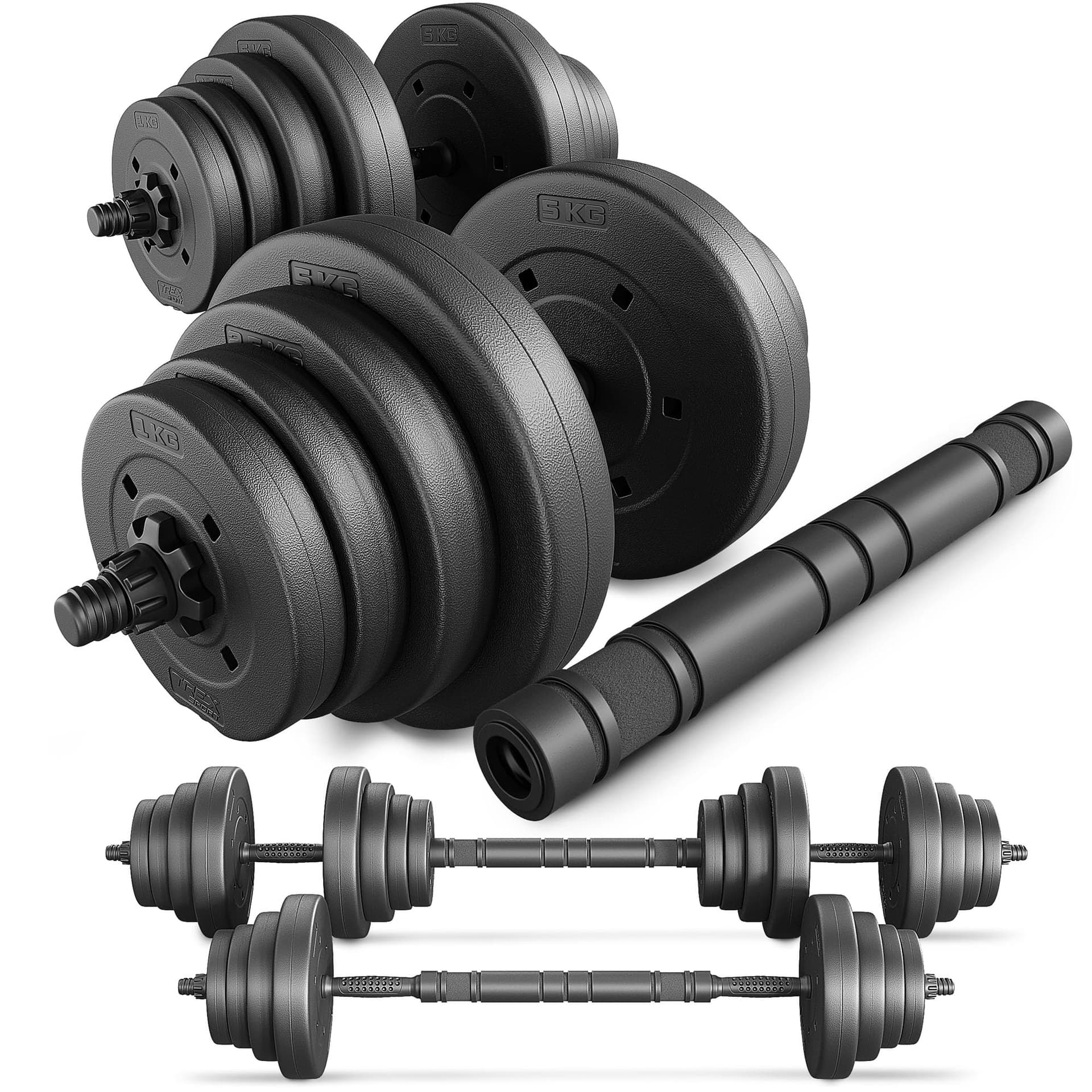 TREX SPORT Hanteln Set | 2er Set Kurzhanteln & Langhantel | 20 kg