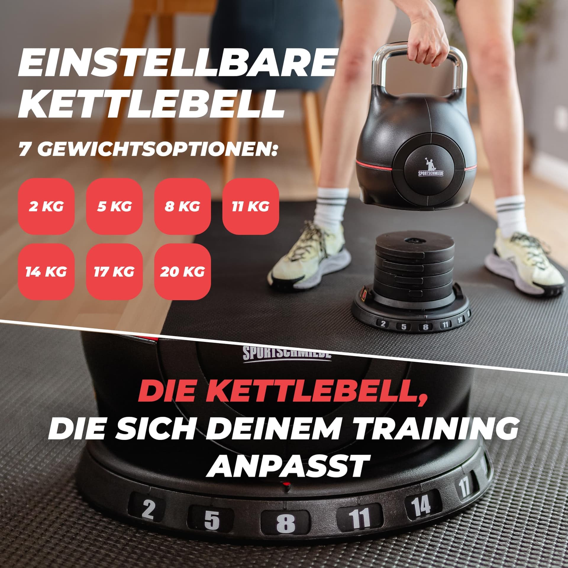 SPORTSCHMIEDE Kettlebell [Verstellbar] 2-20 kg – Bild 2
