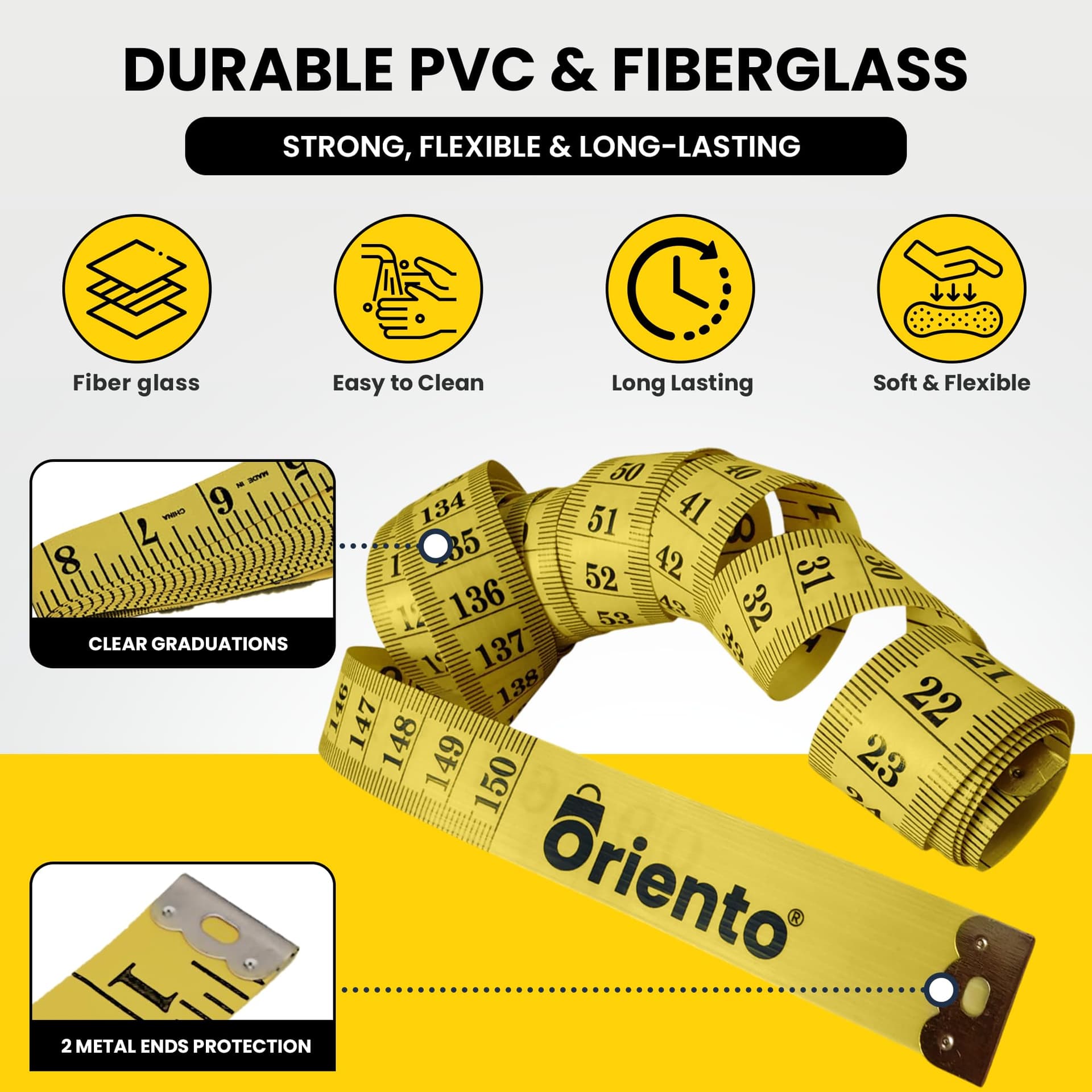 ORIENTO Cinta Métrica Corporal 150 cm/60 pulgadas – Bild 4