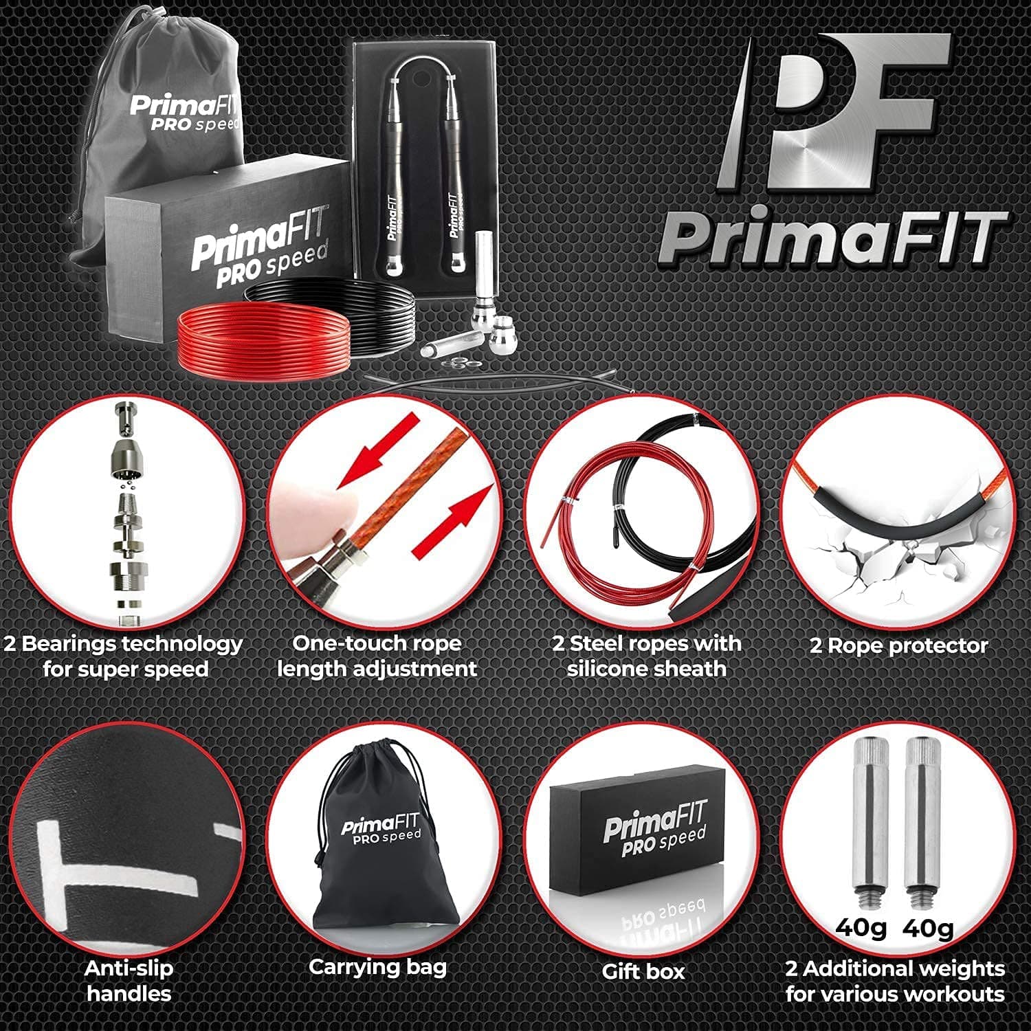 PrimaFit Pro Speed Corde à Sauter Crossfit Adulte Lestée – Bild 2