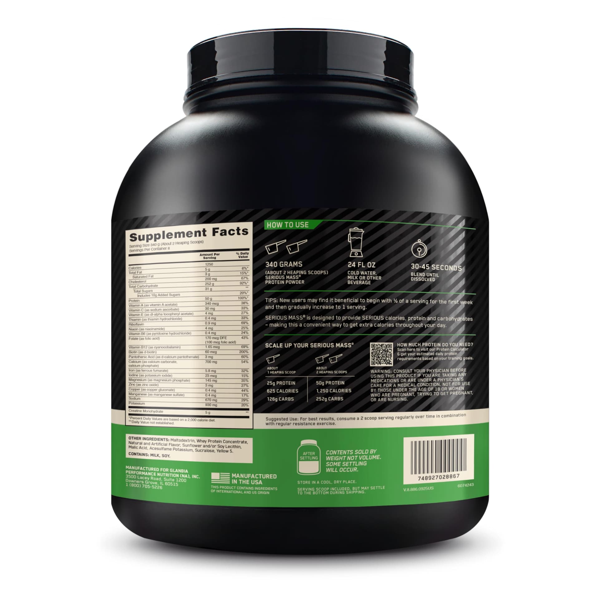 Optimum Nutrition Serious Mass Weight Gainer Pulver, Geschmack Banane, 2.73kg – Bild 7