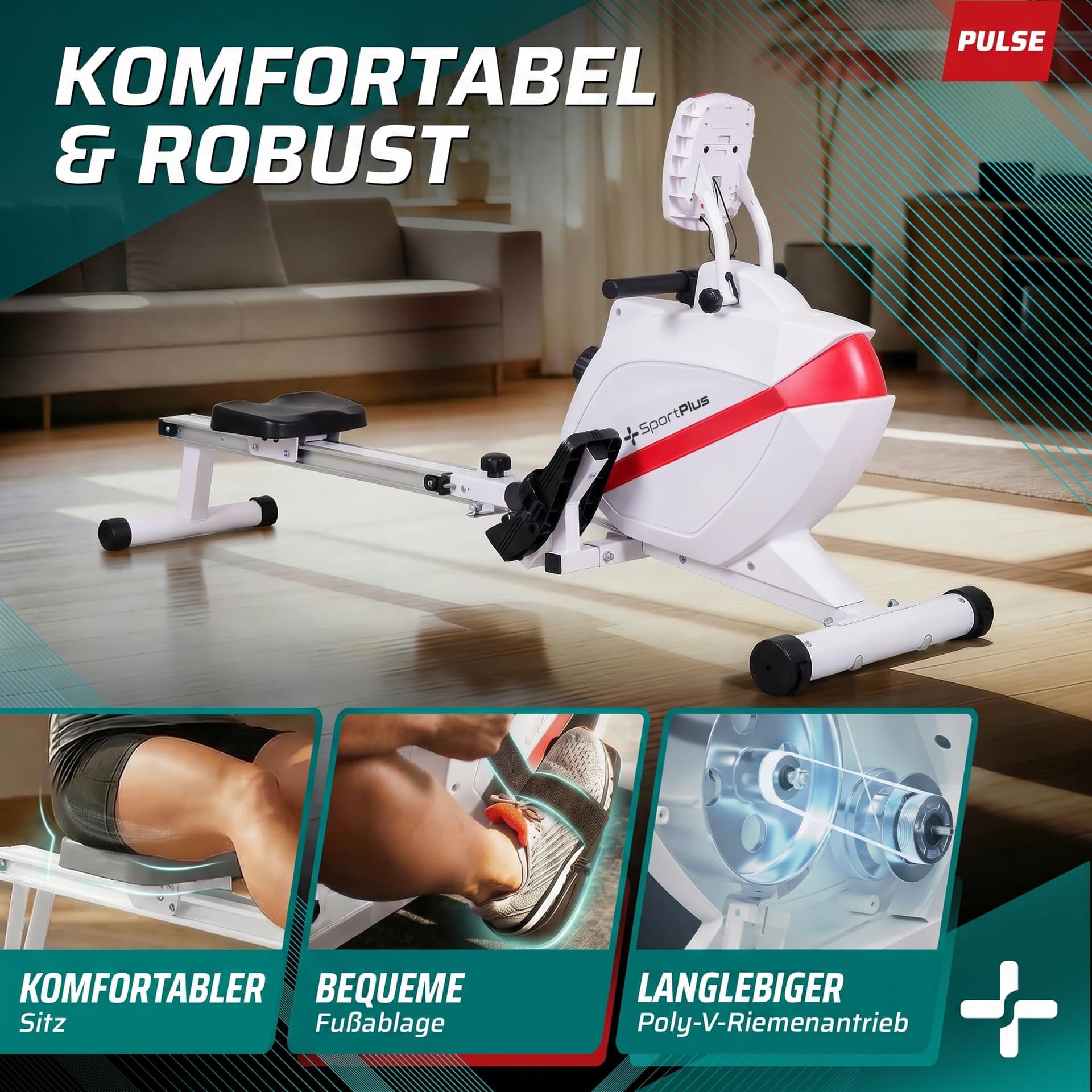 SportPlus Rudergerät für zuhause klappbar – Bild 5