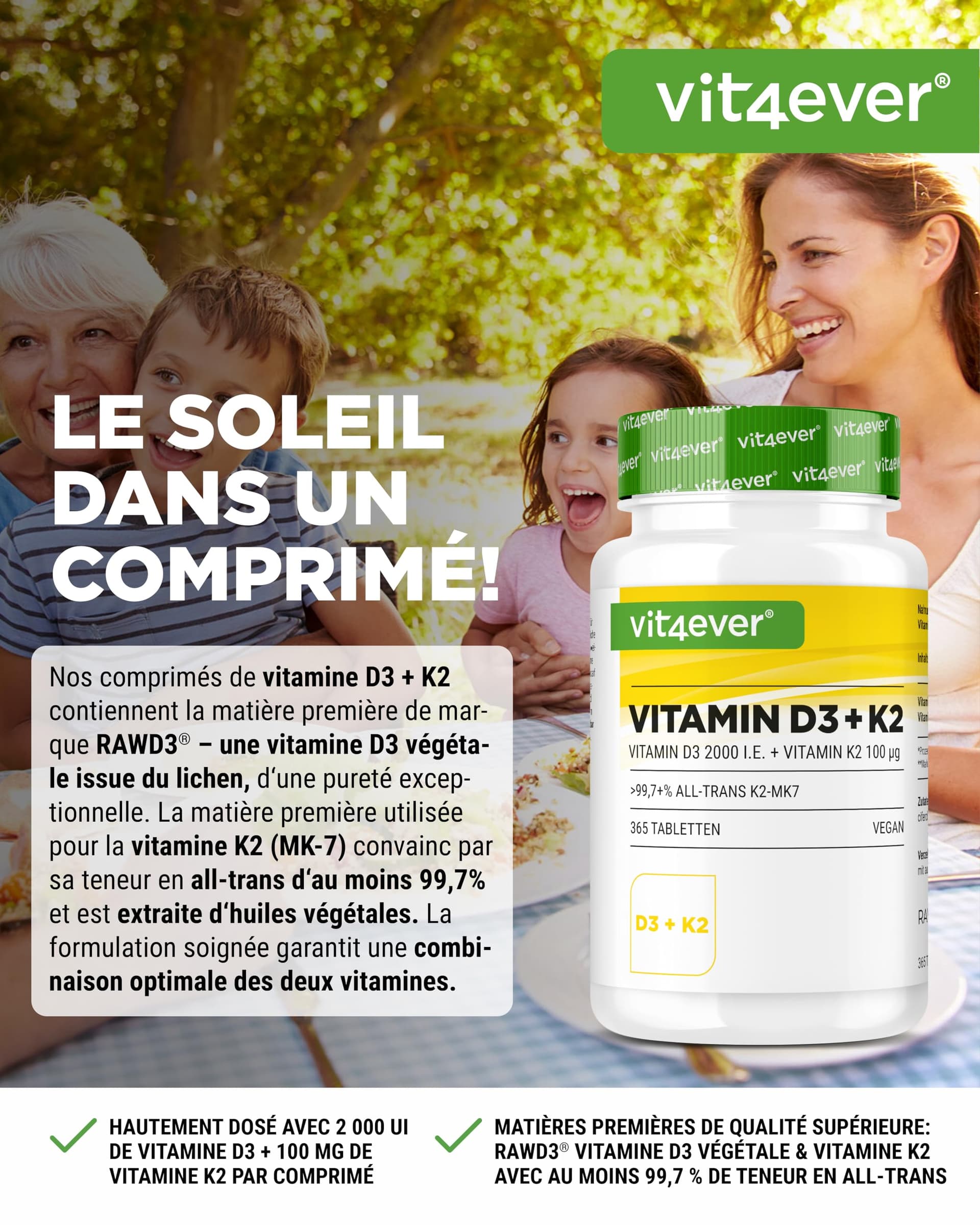 Vit4ever Vitamine D3 + K2-365 Comprimés – Bild 2