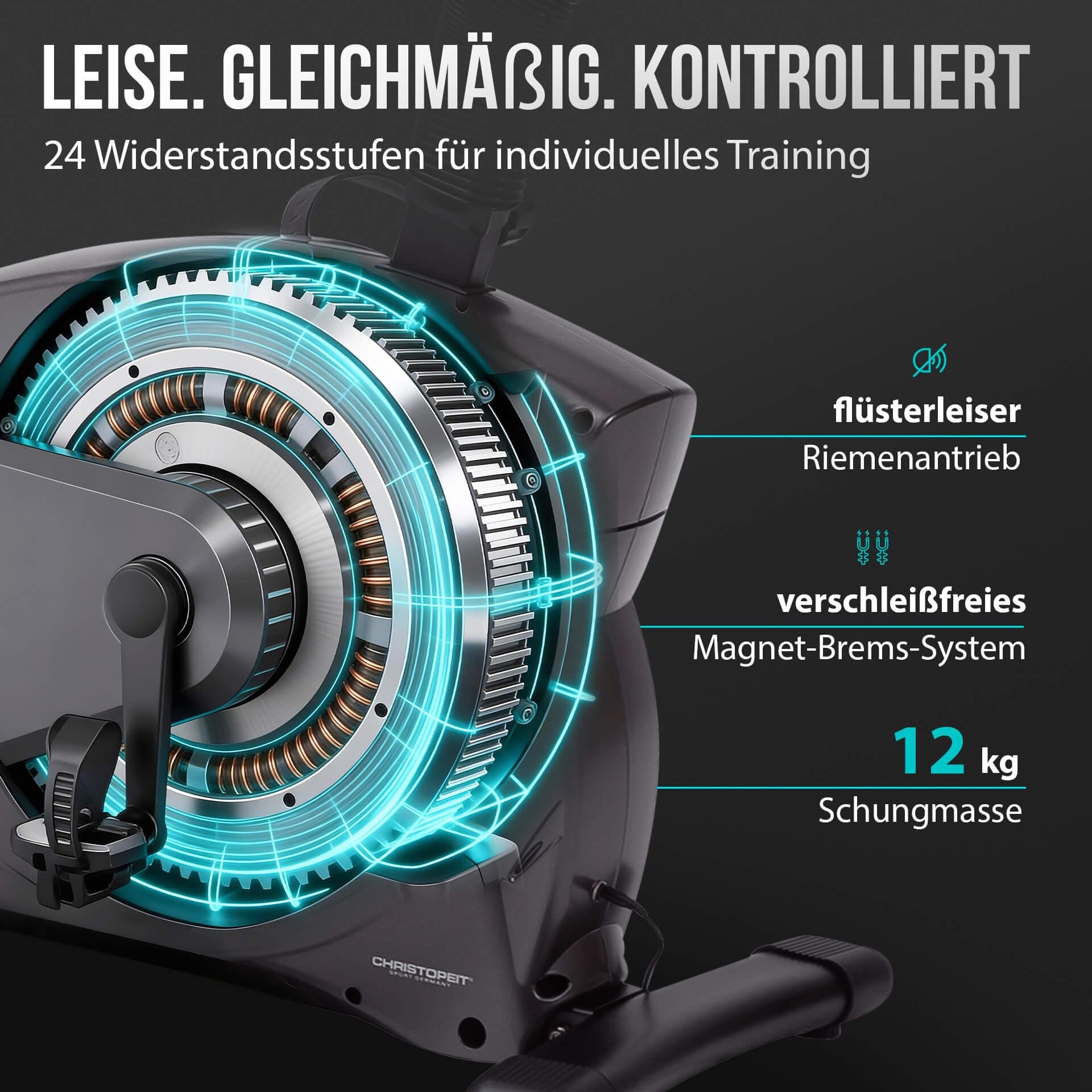 CHRISTOPEIT SPORT GERMANY Heimtrainer Fahrrad Ergometer CHRISTOPEIT ET 6 Indoor mit 24 Widerstandsstufen, bis 150kg – Bild 3