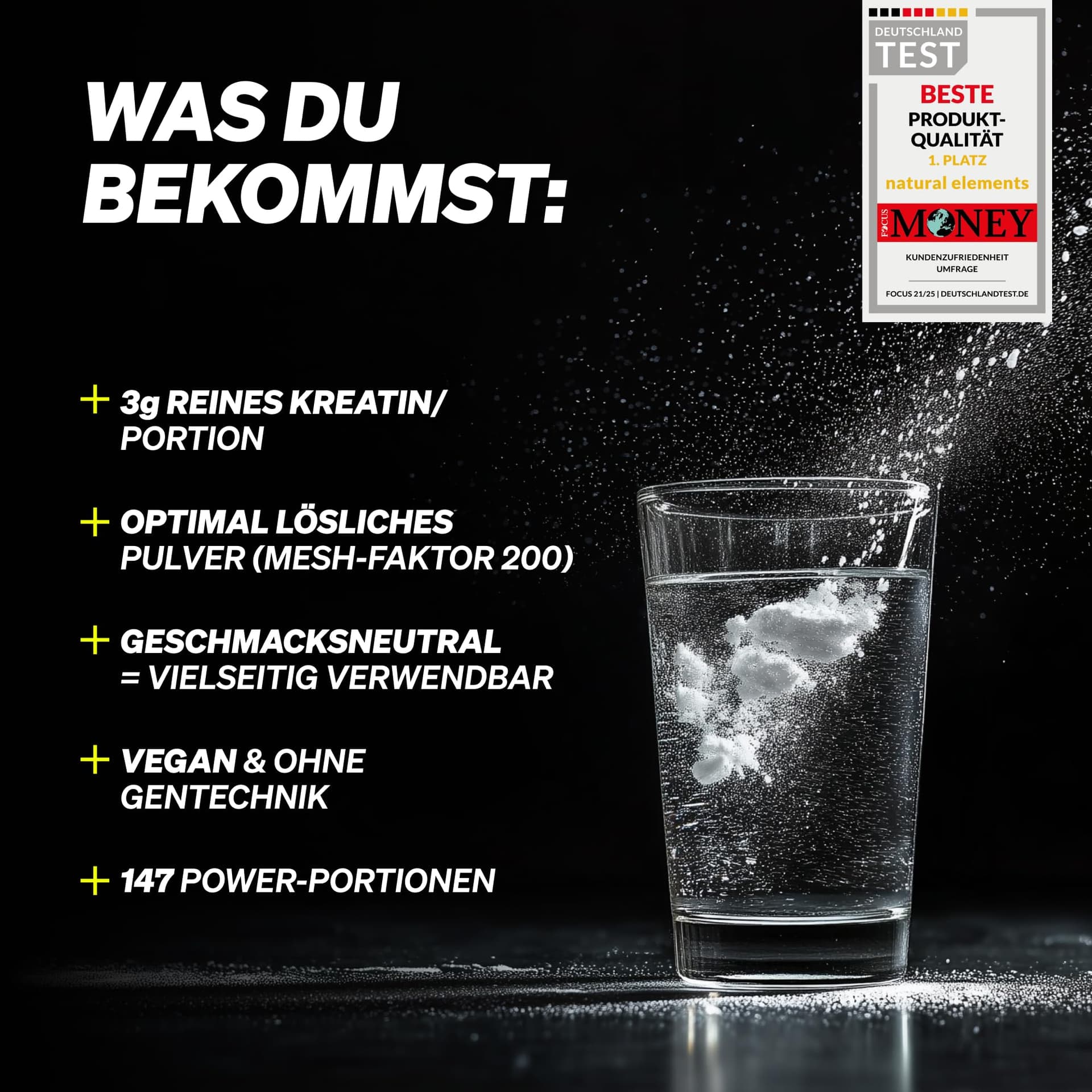 Natural Elements Kreatin Monohydrat Pulver – Markenrohstoff Creapure® – 147 Portionen – Bild 3