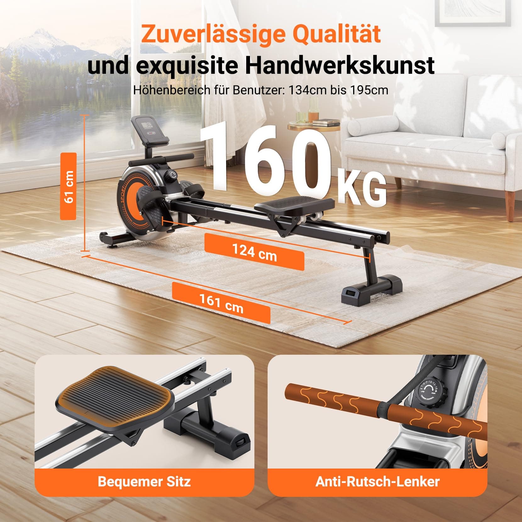 Dripex Rudergerät für Zuhause, Rudergeräte bis 160 kg – Bild 6