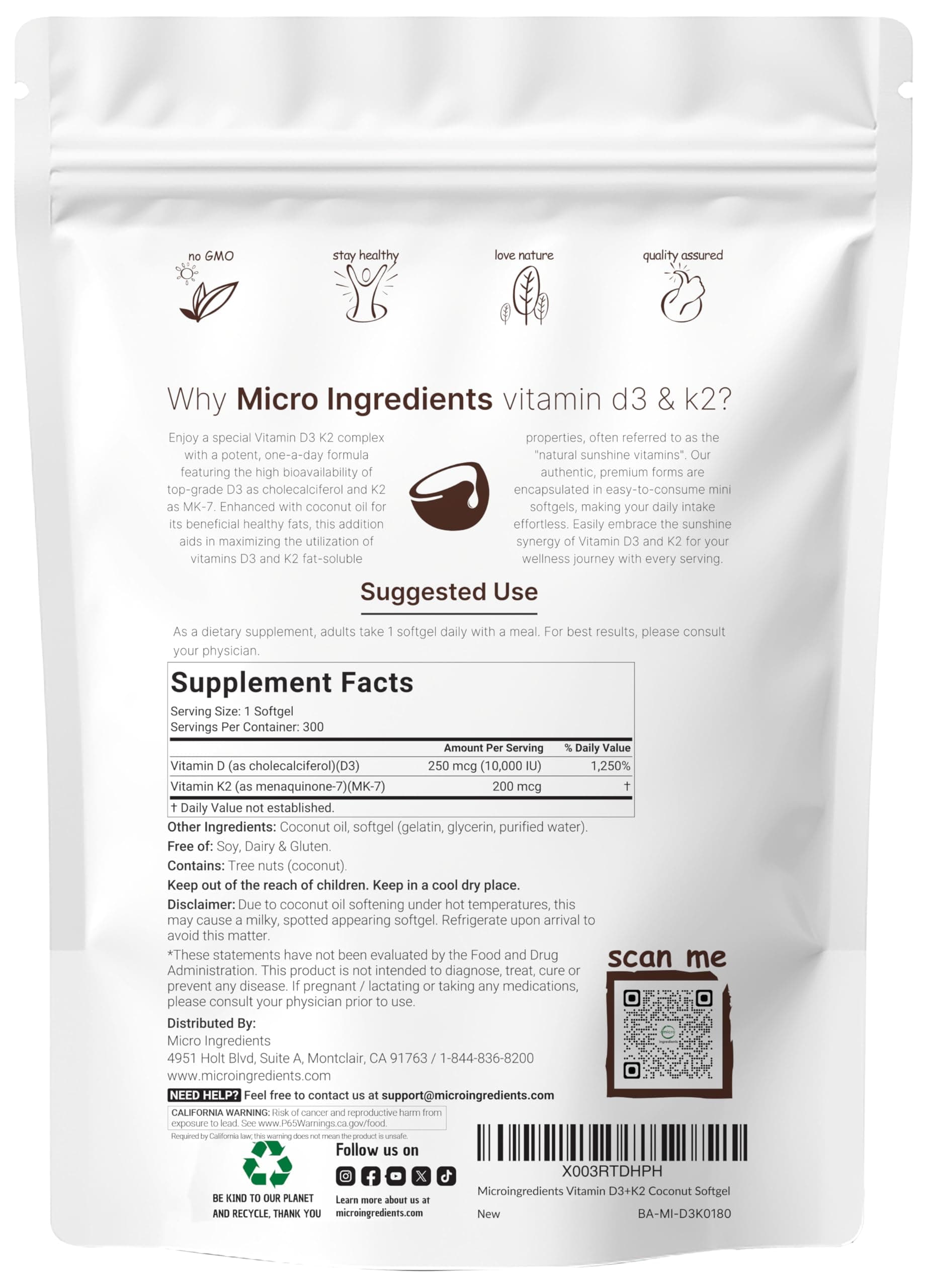 Micro Ingredients Vitamin D3 10,000 IU + K2 MK-7 200 mcg – Bild 4