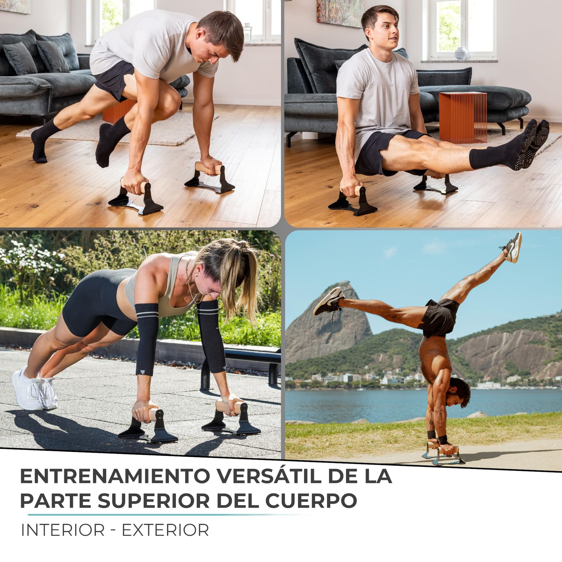 PULLUP & DIP Liegestützgriffe mit ergonomischem Holz Griff – Bild 5