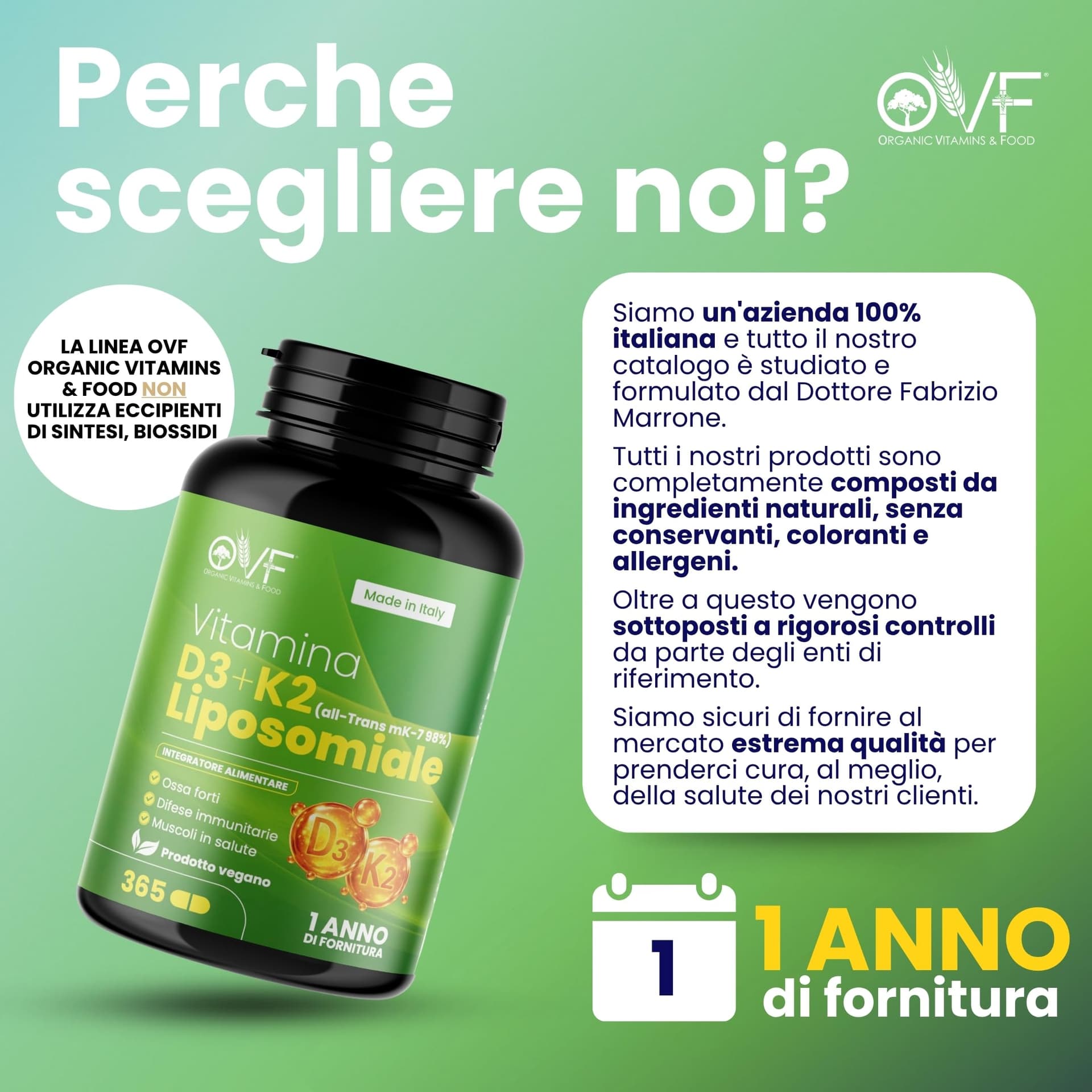 PARAFARMACIA, ORGANIC VITAMINS & FOOD OVF Vitamina D3 K2 Alto Dosaggio 365 Capsule – Bild 6