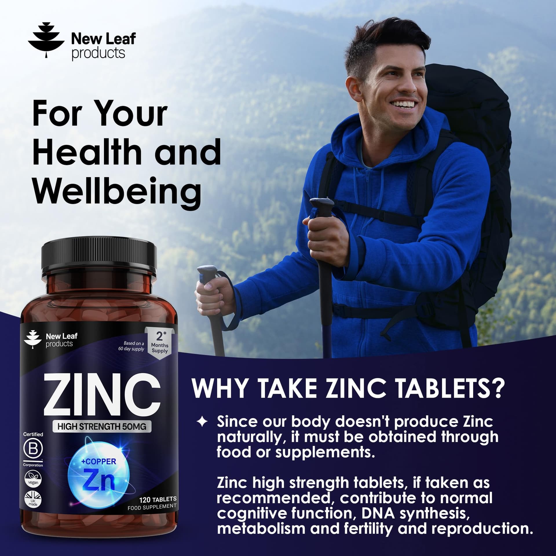 NEW LEAF PRODUCTS Zinc 50mg High Strength – Bild 3