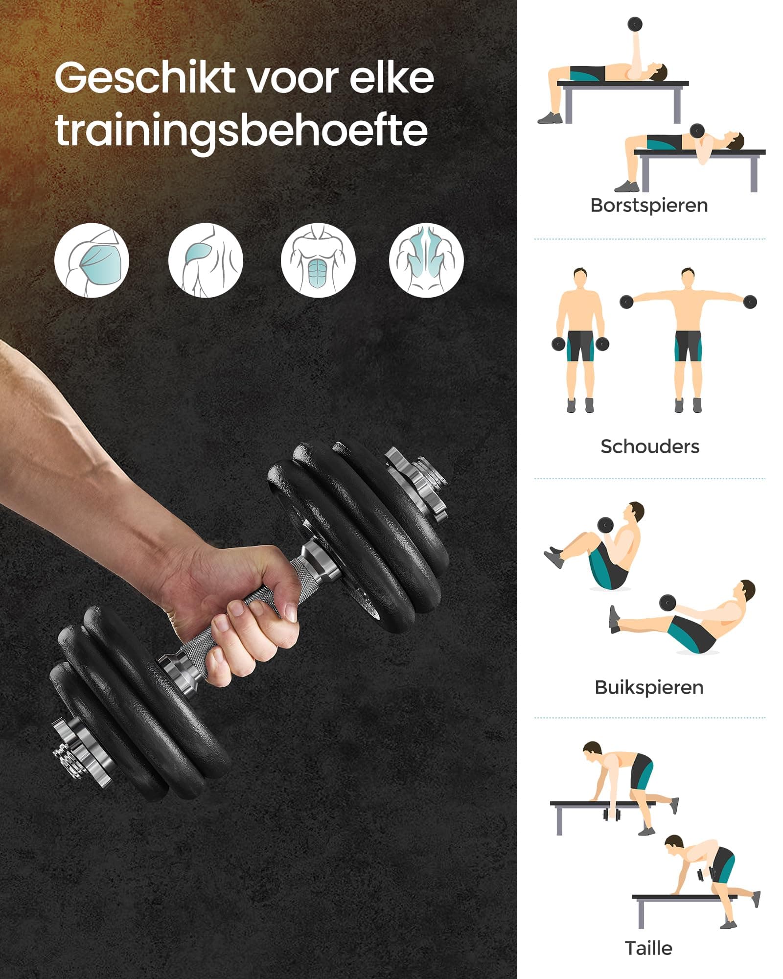 SONGMICS Halterset, Gietijzeren dumbbells, Verstelbare halterset, 30 kg – Bild 3