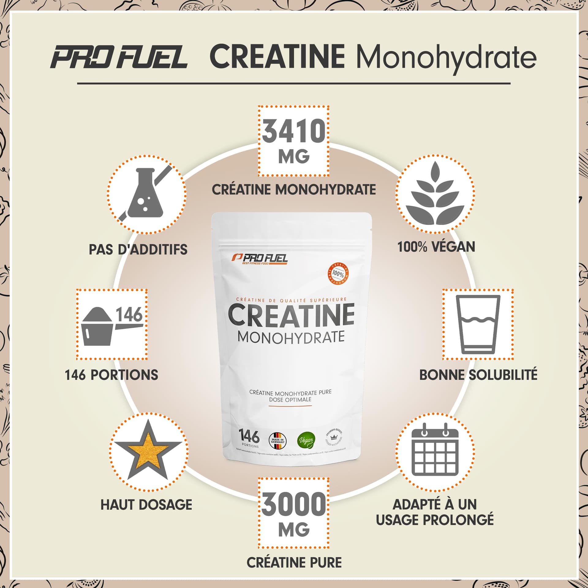 ProFuel Creatin Monohydrat Pulver 500g – Bild 2