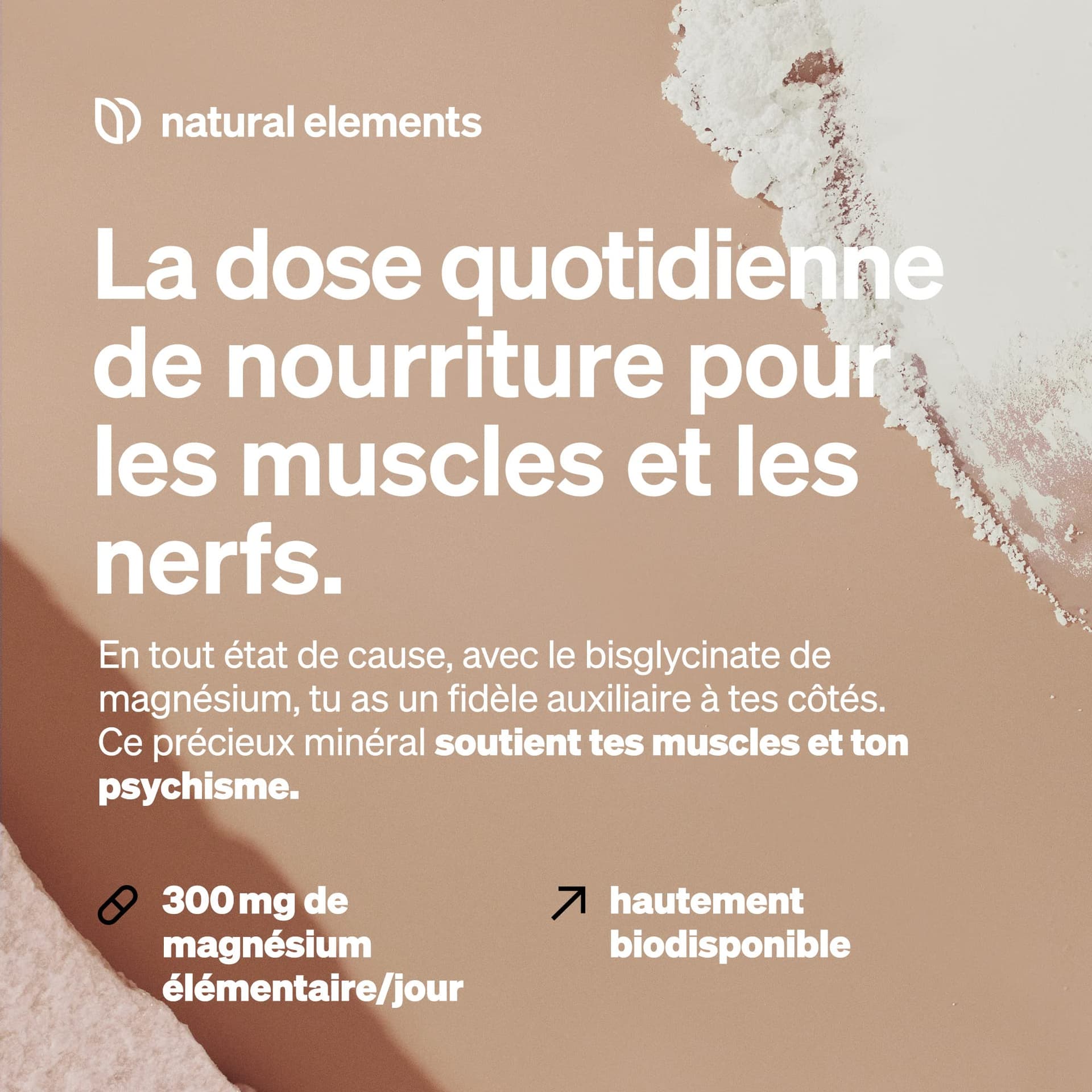 Natural Elements Magnésium Bisglycinate – 300 mg de magnésium élémentaire/dose journalière – 180 g – Bild 3