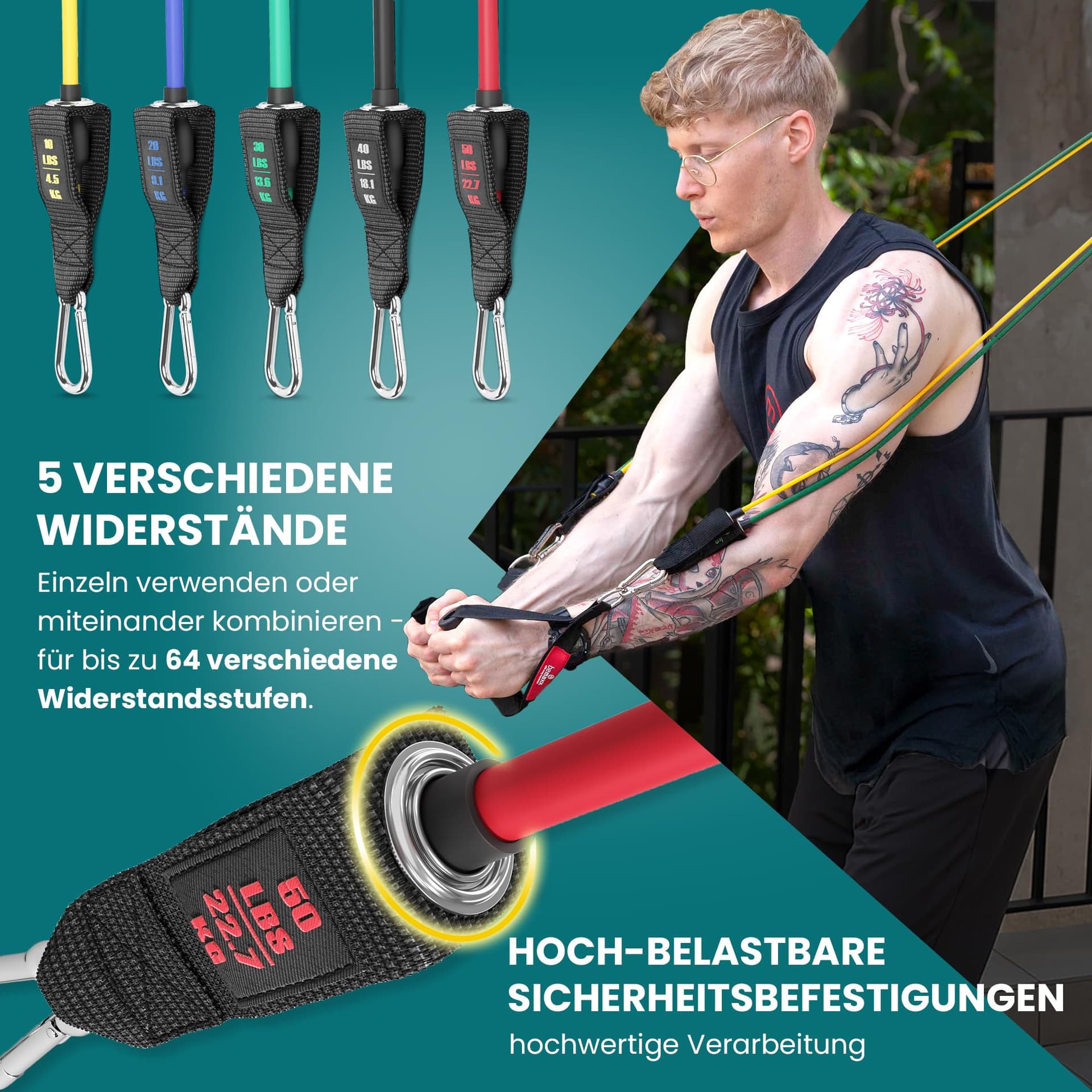 BeMaxx Resistance Bands Weerstandsbanden Fitness Set + Trainings – Bild 3