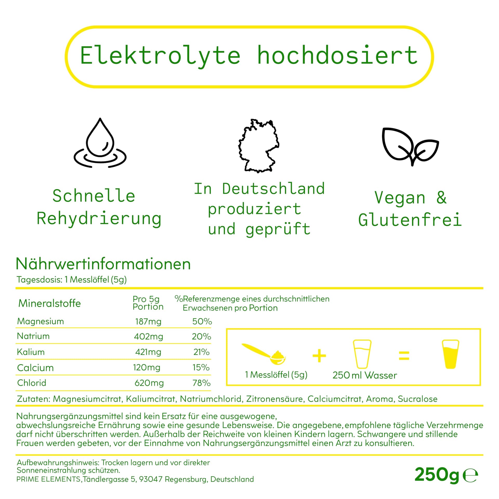 PRIME ELEMENTS Elektrolyte hochdosiert ohne Zucker | 50 Portionen – Bild 3