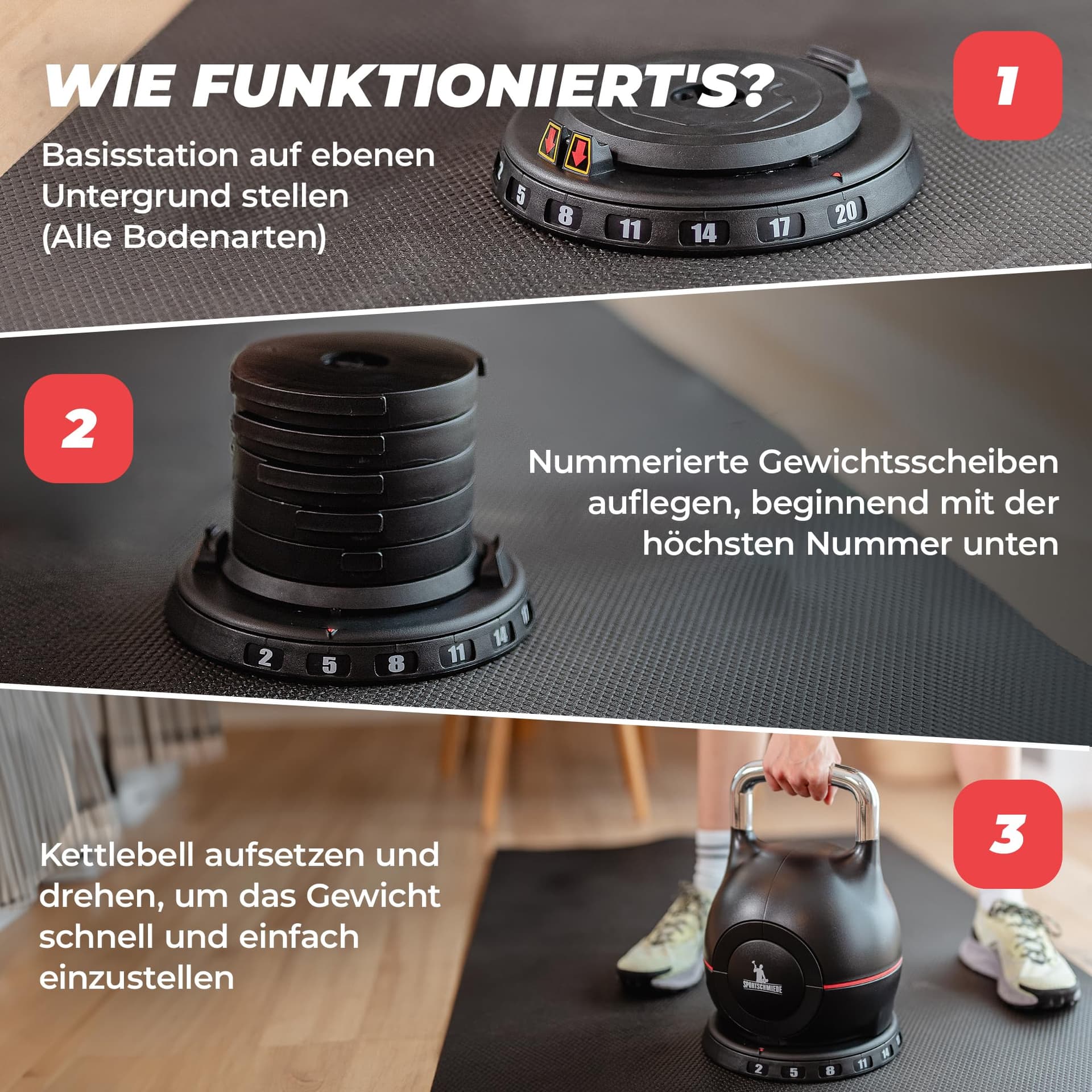 SPORTSCHMIEDE Kettlebell [Verstellbar] 2-20 kg – Bild 4