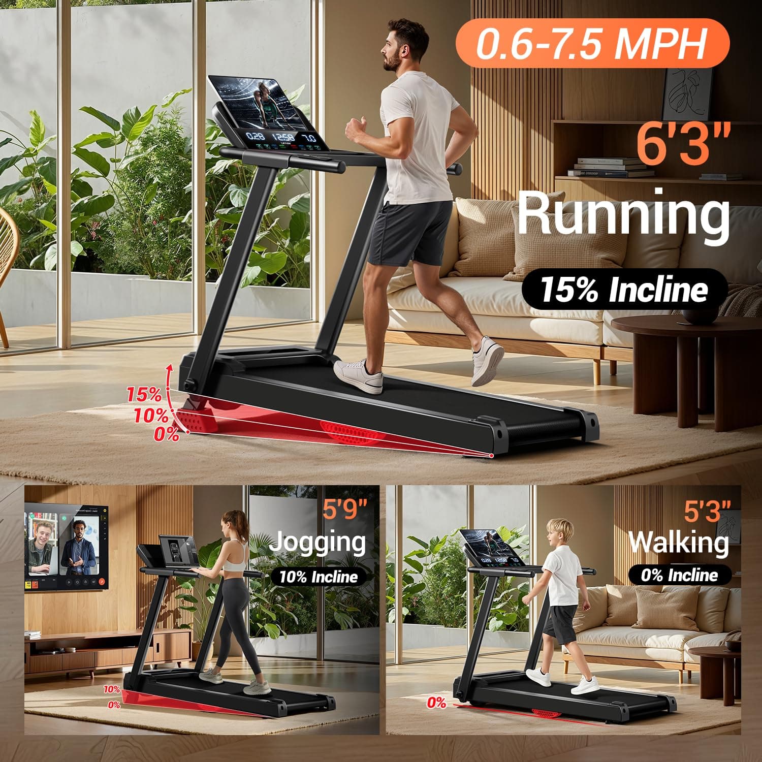 UMAY Treadmill for Home with 15% Incline – Bild 3