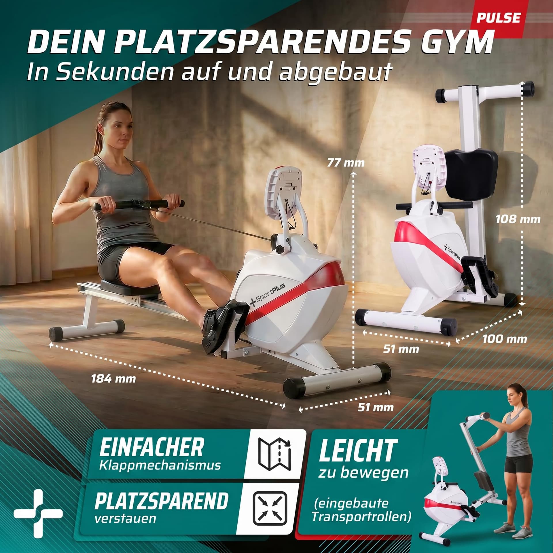 SportPlus Rudergerät für zuhause klappbar – Bild 3